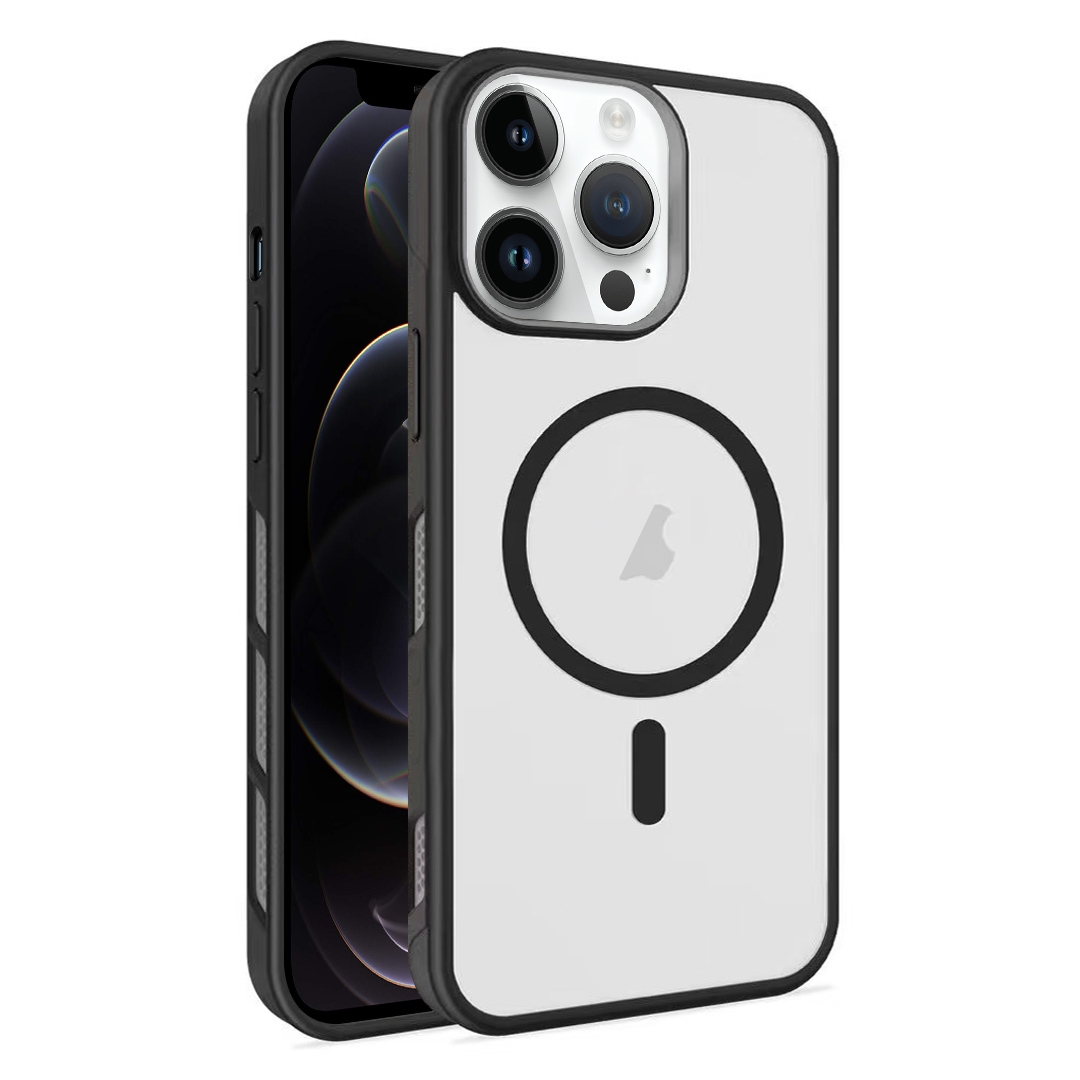 For iPhone 12 Pro Frosted Translucent Side Ice Fog Cooling MagSafe Phone Case(Black) - Shopkiz.com