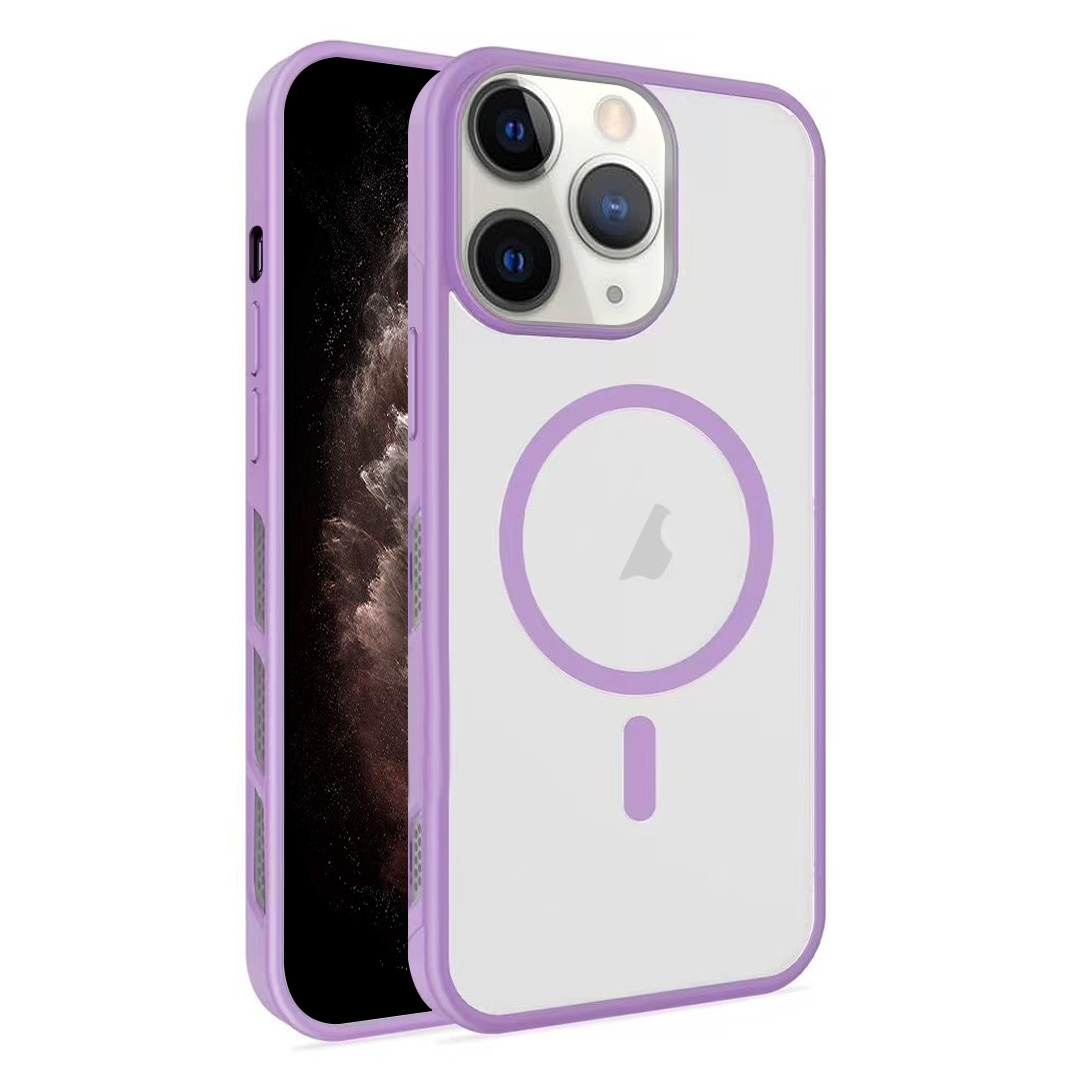 For iPhone 11 Pro Max Frosted Translucent Side Ice Fog Cooling MagSafe Phone Case(Light Purple) - Shopkiz.com