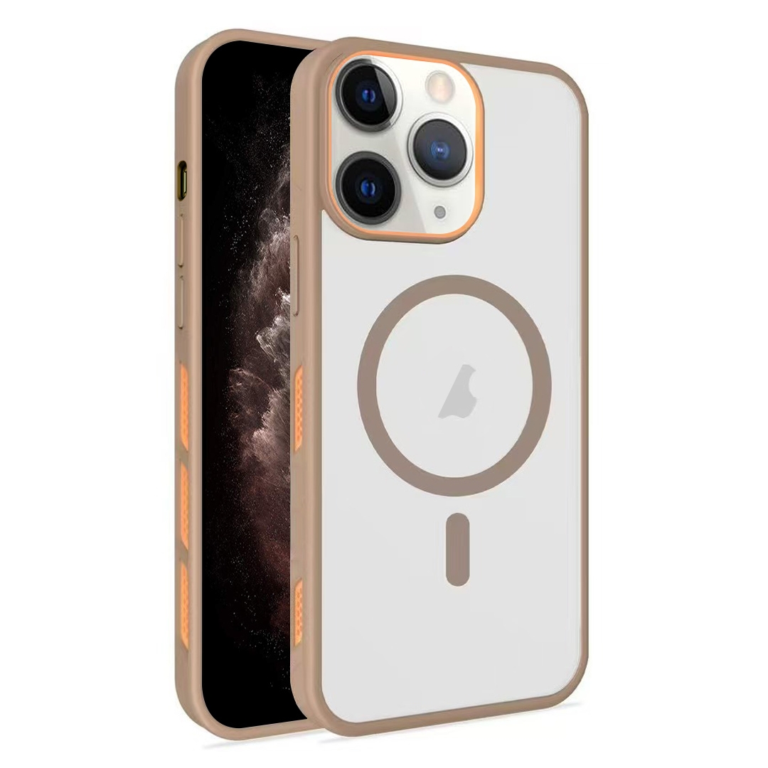For iPhone 11 Pro Frosted Translucent Side Ice Fog Cooling MagSafe Phone Case(Khaki) - Shopkiz.com