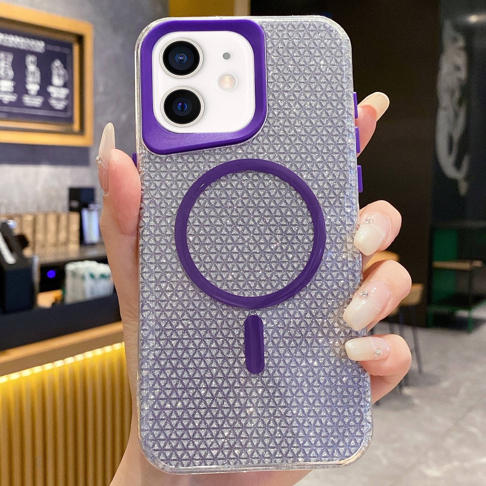 For iPhone 12 Blade Glitter MagSafe Phone Case(Purple) - Shopkiz.com