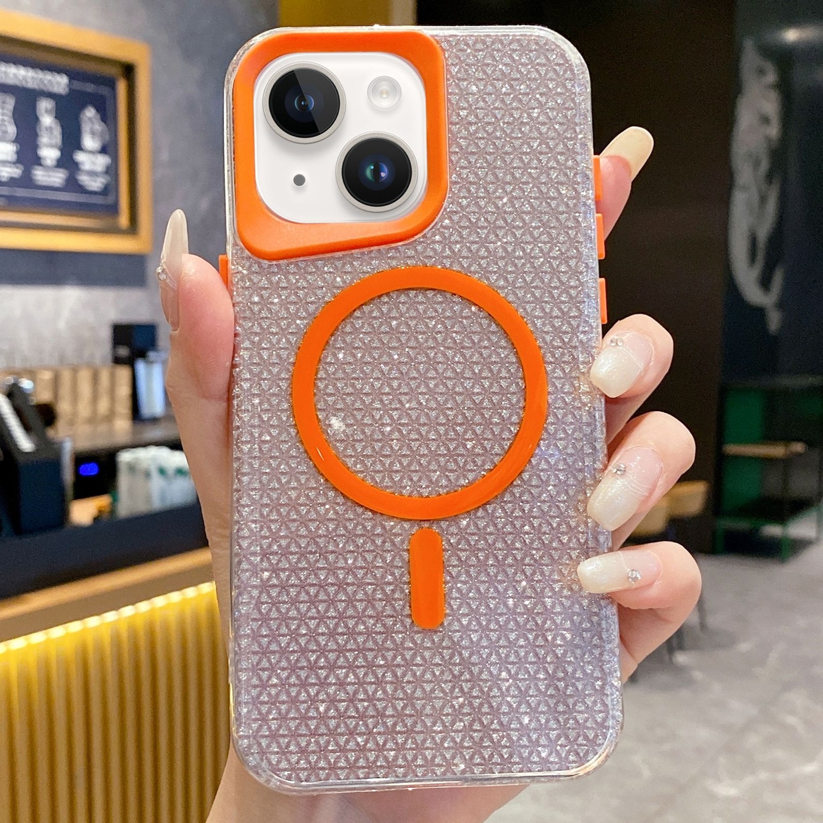 For iPhone 14 Blade Glitter MagSafe Phone Case(Orange) - Shopkiz.com