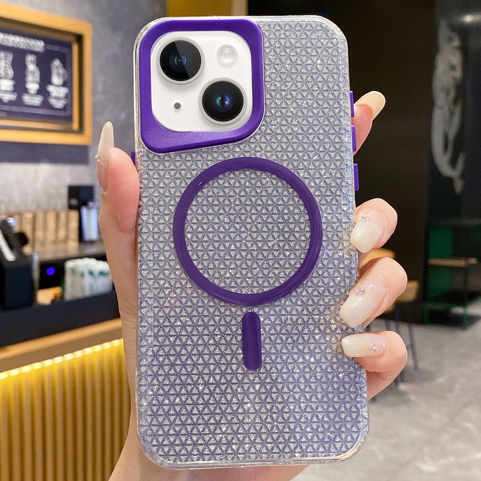For iPhone 15 Blade Glitter MagSafe Phone Case(Purple) - Shopkiz.com