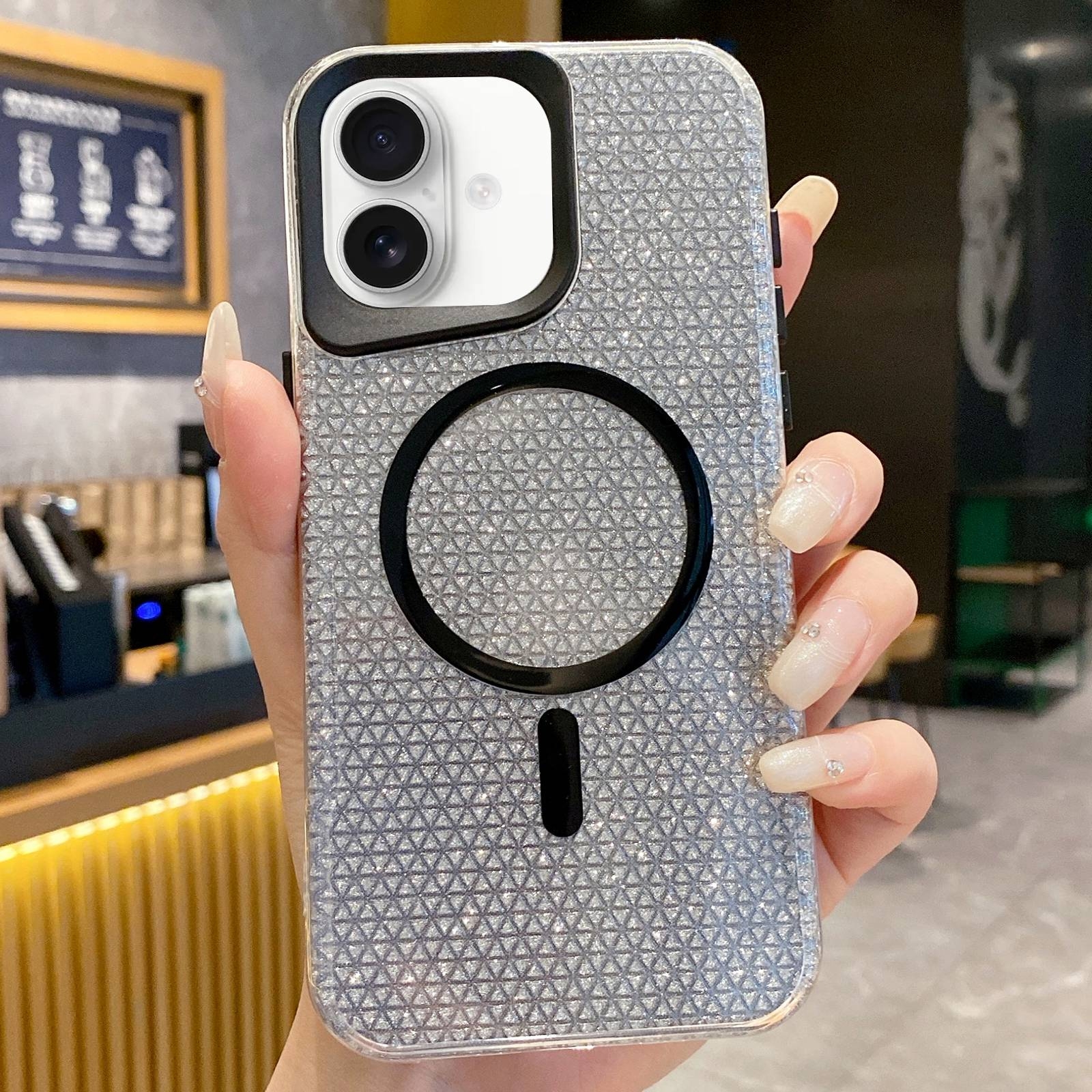 For iPhone 16 Blade Glitter MagSafe Phone Case(Black) - Shopkiz.com