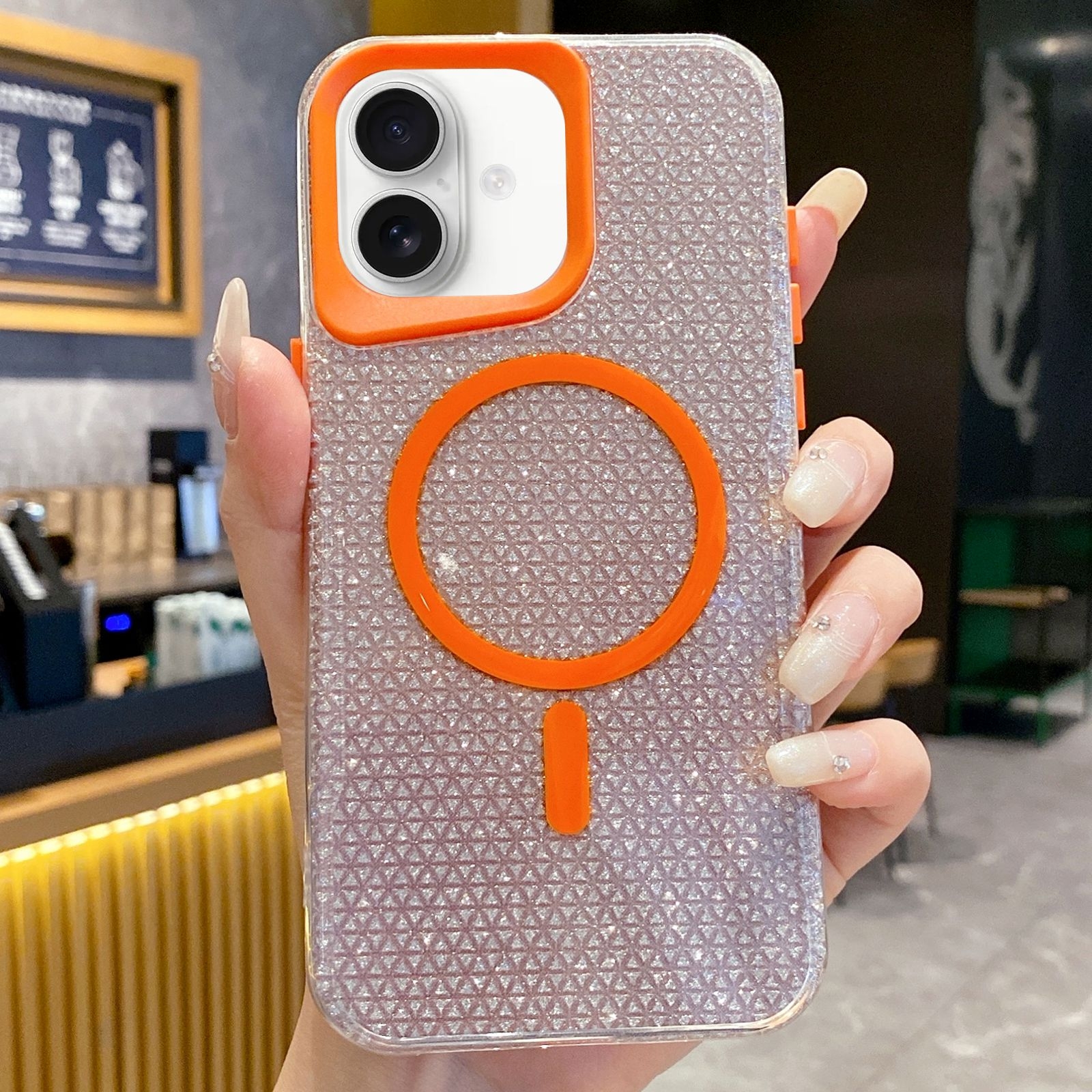 For iPhone 16 Blade Glitter MagSafe Phone Case(Orange) - Shopkiz.com