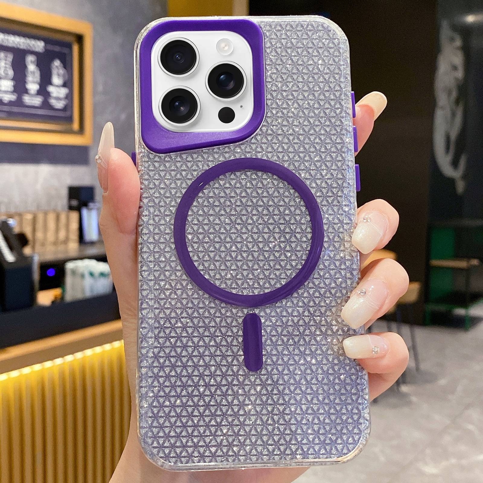 For iPhone 16 Pro Blade Glitter MagSafe Phone Case(Purple) - Shopkiz.com