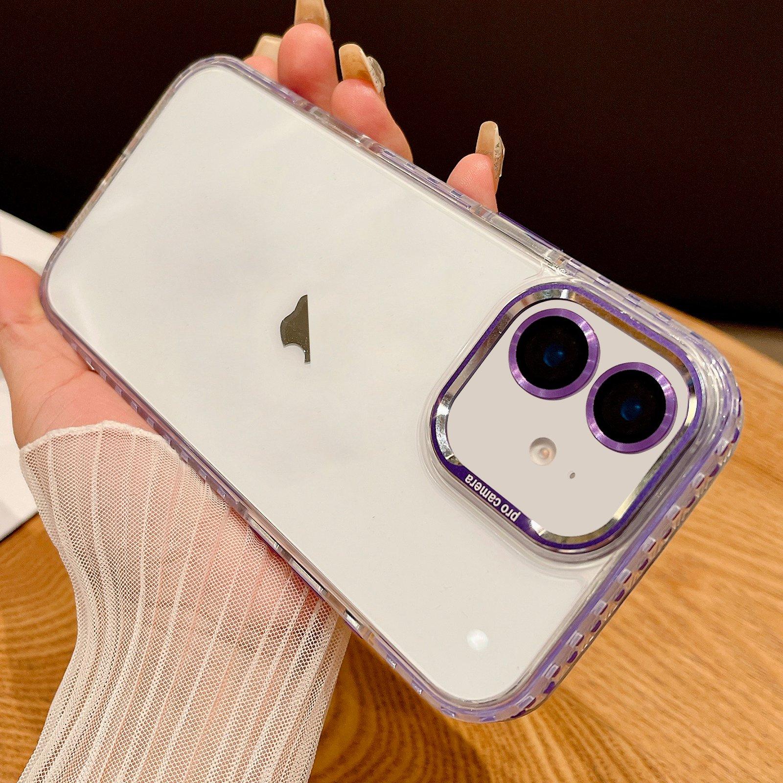 For iPhone 12 Transparent Phone Case with Lens Film(Purple) - Shopkiz.com