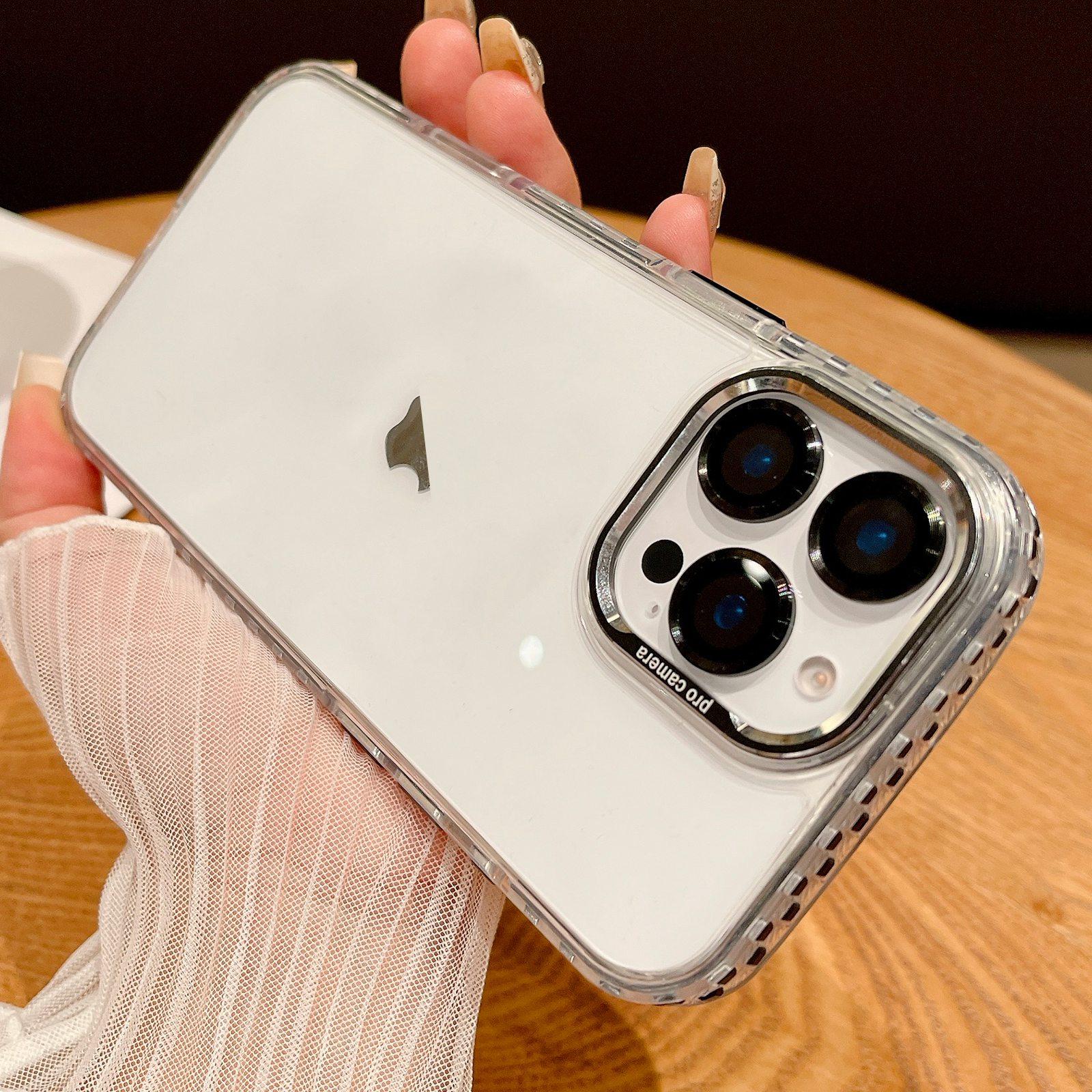 For iPhone 13 Pro Transparent Phone Case with Lens Film(Black) - Shopkiz.com