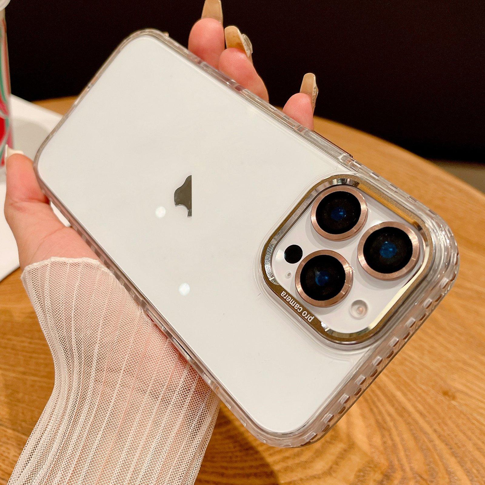 For iPhone 13 Pro Transparent Phone Case with Lens Film(Titanium Gold) - Shopkiz.com