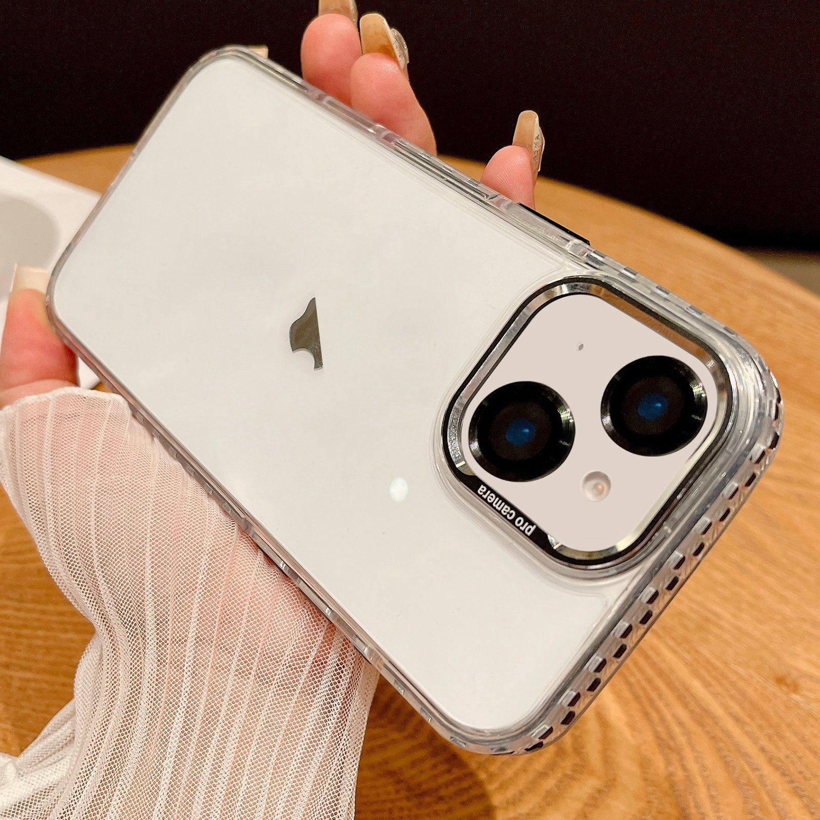 For iPhone 14 Transparent Phone Case with Lens Film(Black) - Shopkiz.com