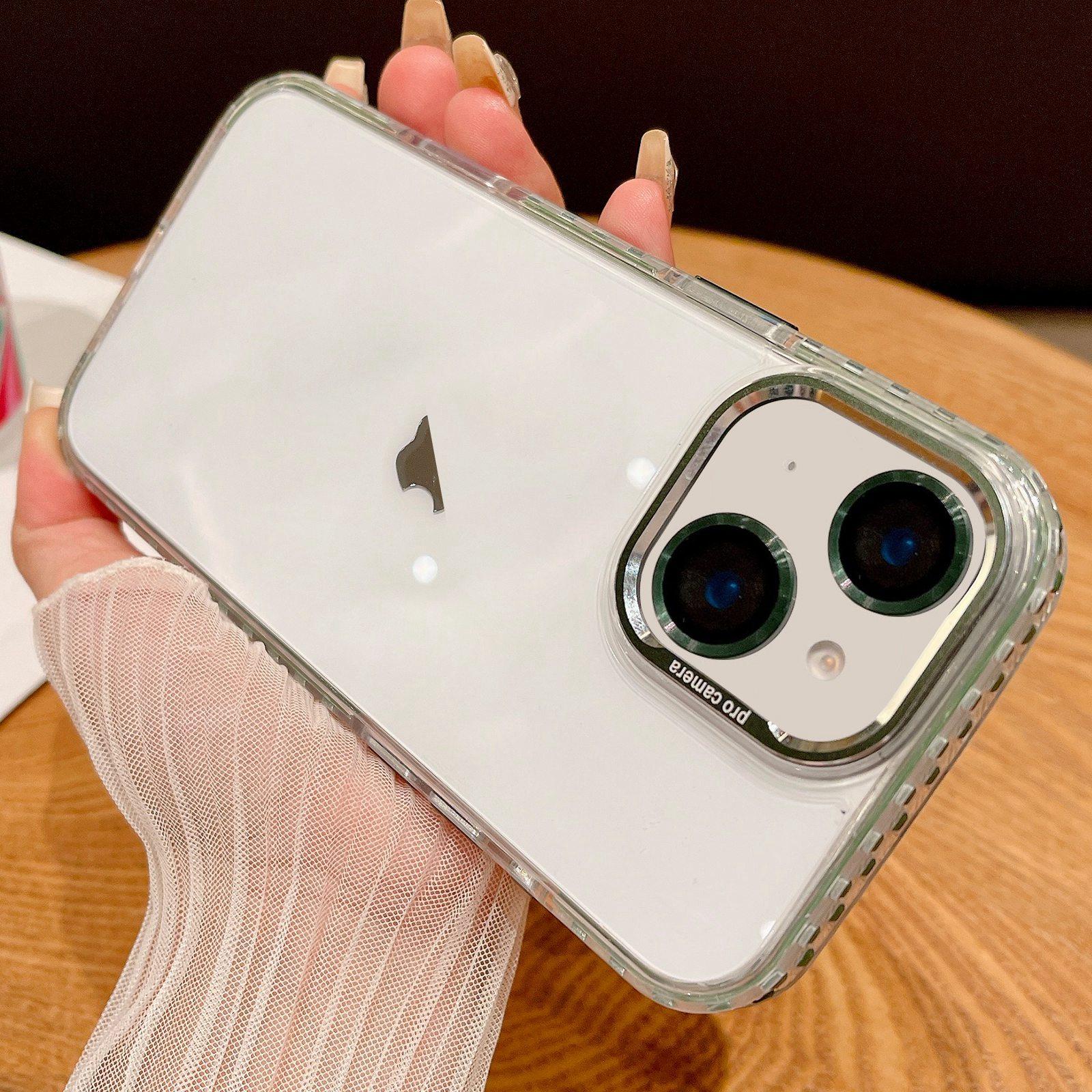 For iPhone 14 Transparent Phone Case with Lens Film(Green) - Shopkiz.com