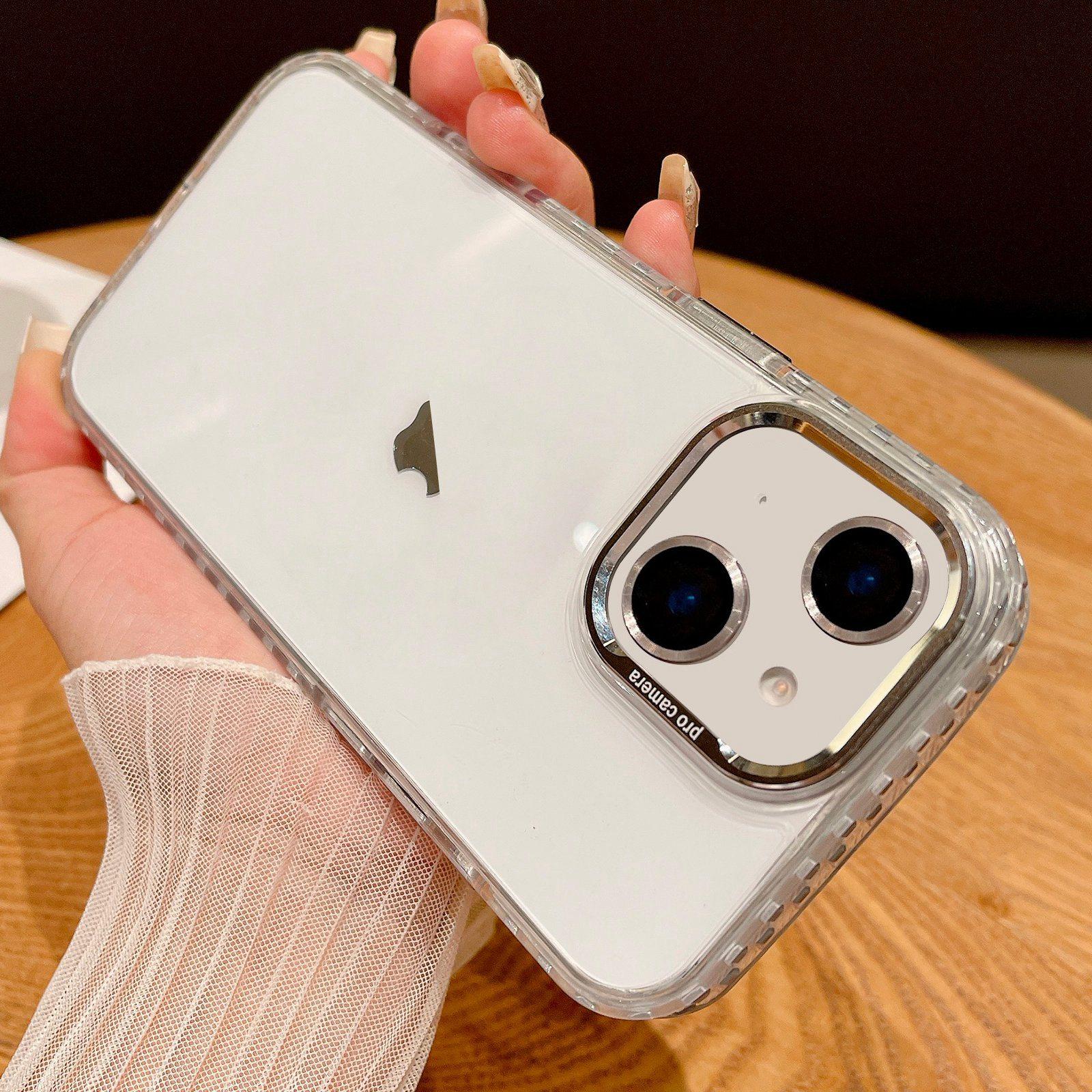For iPhone 15 Plus Transparent Phone Case with Lens Film(Grey) - Shopkiz.com
