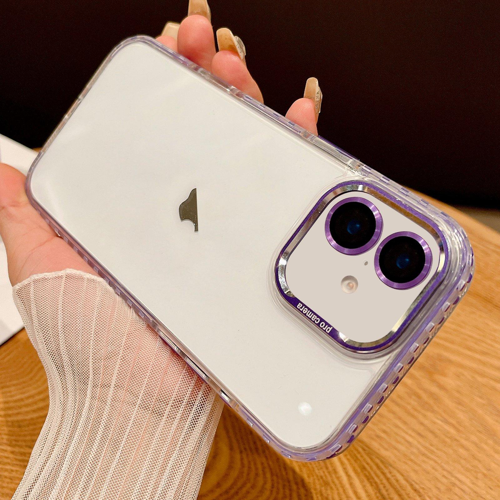 For iPhone 16 Plus Transparent Phone Case with Lens Film(Purple) - Shopkiz.com