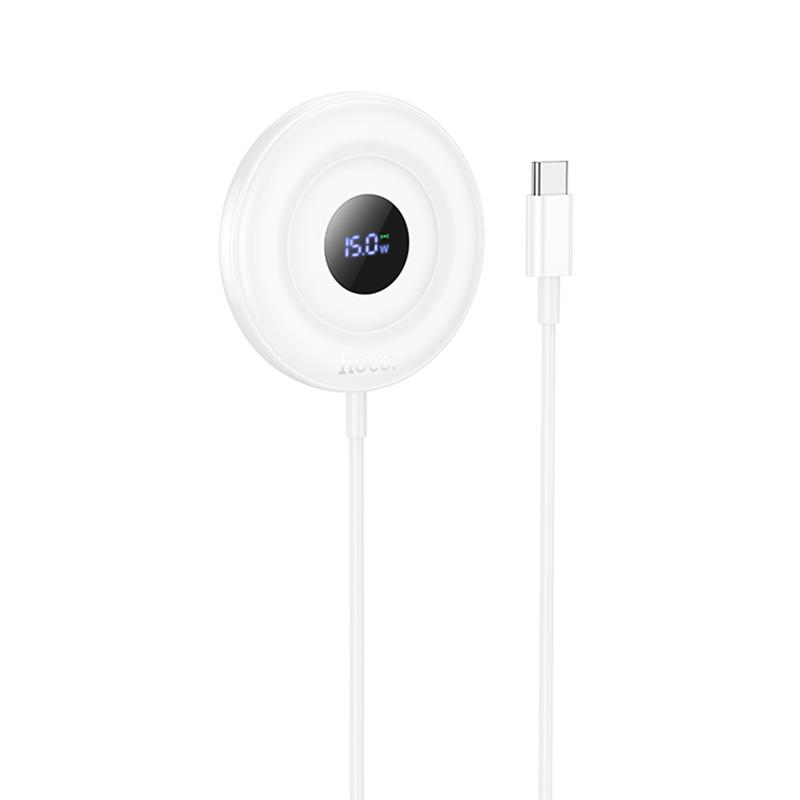 hoco CW61 Phantom Magnetic Wireless Fast Charger with Digital Display, Length:1m(White) - Shopkiz.com