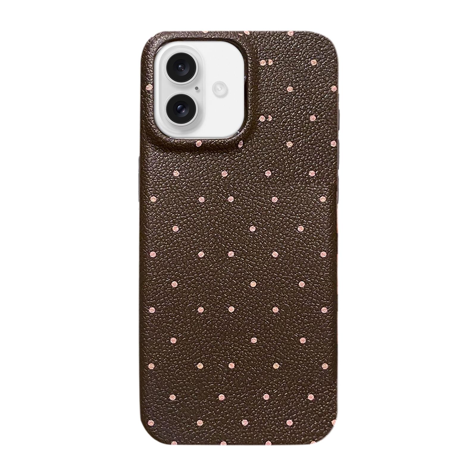 For iPhone 16 Dopamine Dots Pattern Silicone Phone Case(Brown) - Shopkiz.com