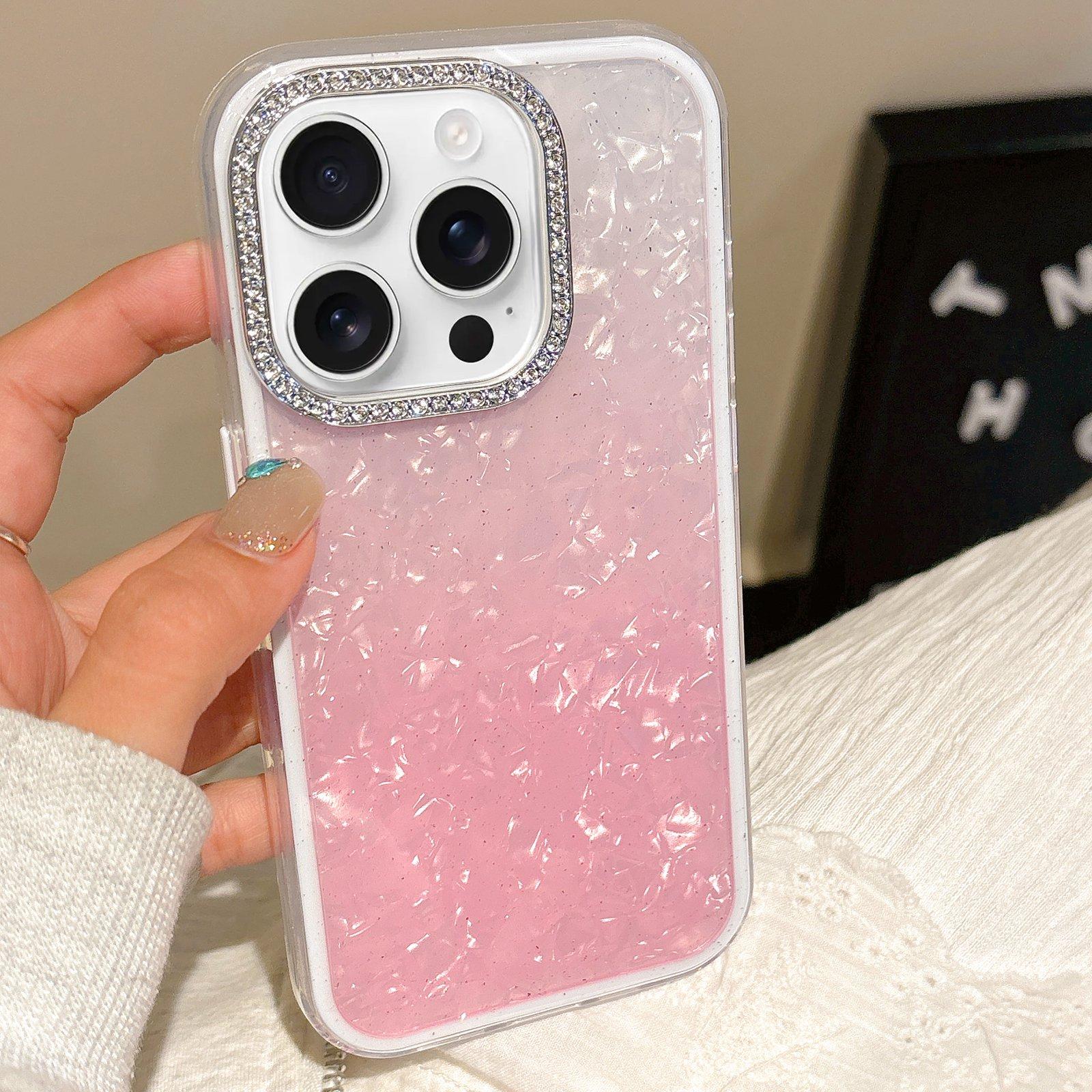 For iPhone 12 Pro Max Gradient Shell Texture 3 in 1 Phone Case(Pink) - Shopkiz.com