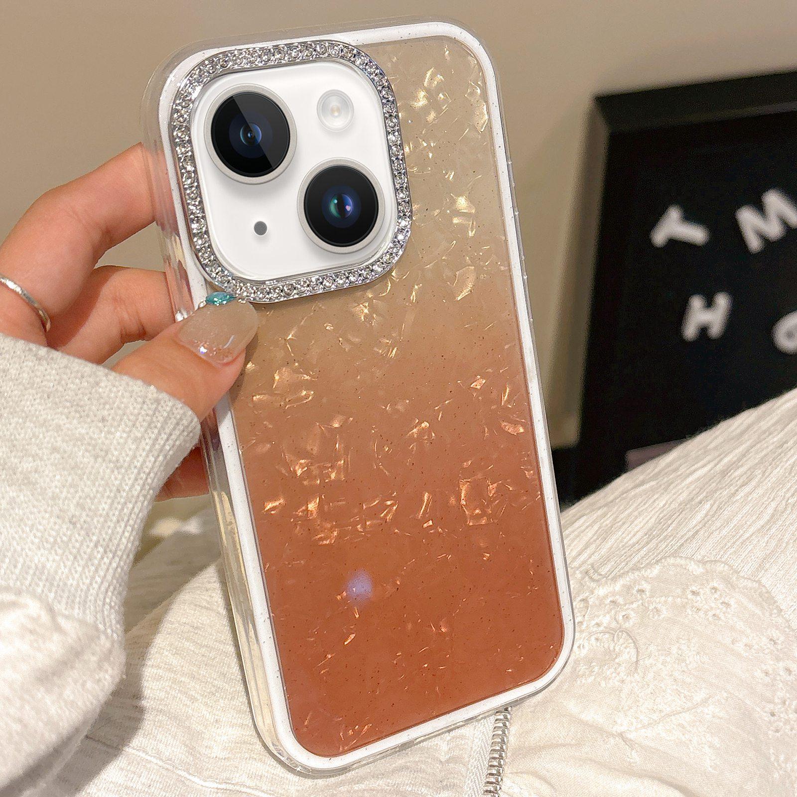 For iPhone 14 Gradient Shell Texture 3 in 1 Phone Case(Orange) - Shopkiz.com