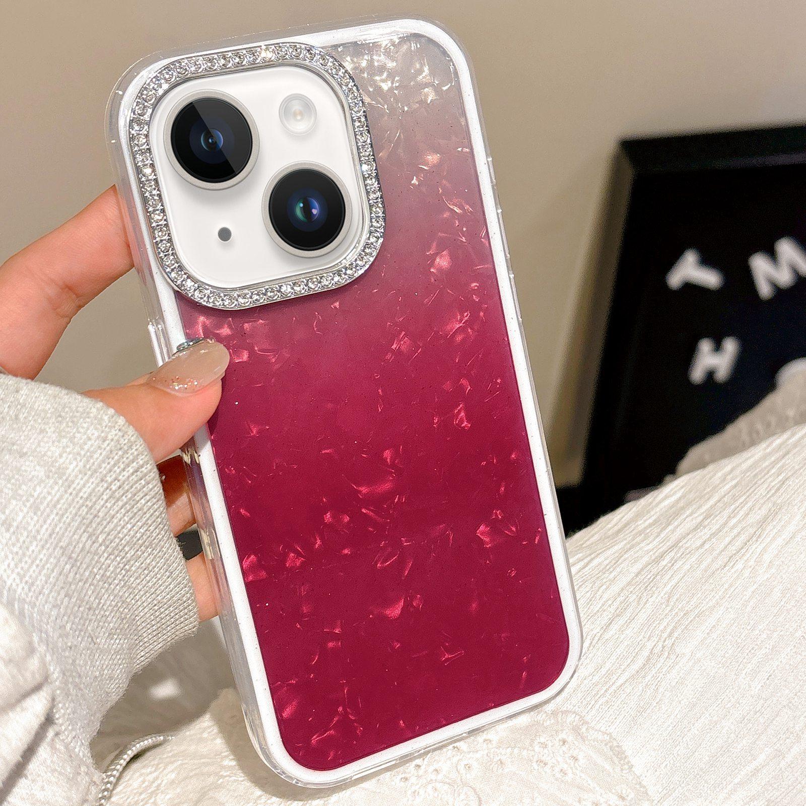 For iPhone 14 Gradient Shell Texture 3 in 1 Phone Case(Red) - Shopkiz.com