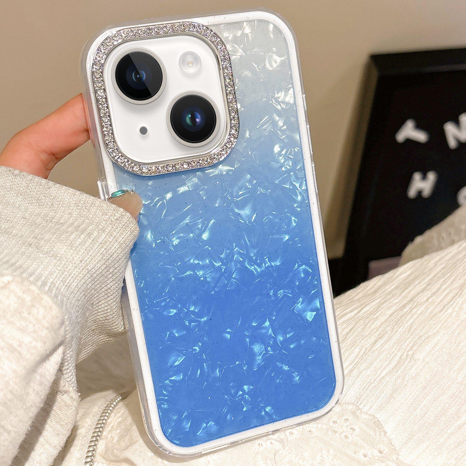 For iPhone 14 Gradient Shell Texture 3 in 1 Phone Case(Blue) - Shopkiz.com
