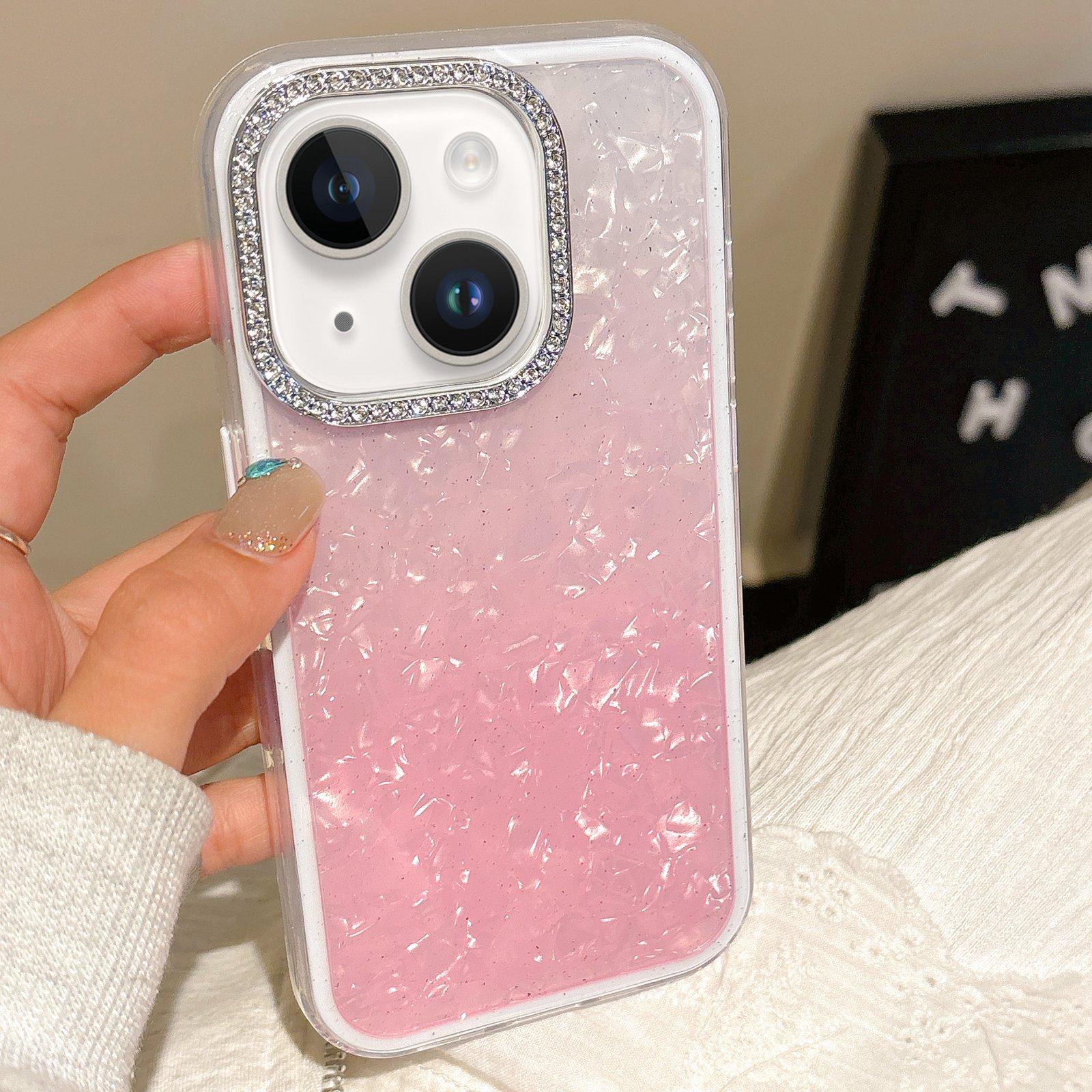 For iPhone 14 Plus Gradient Shell Texture 3 in 1 Phone Case(Pink) - Shopkiz.com