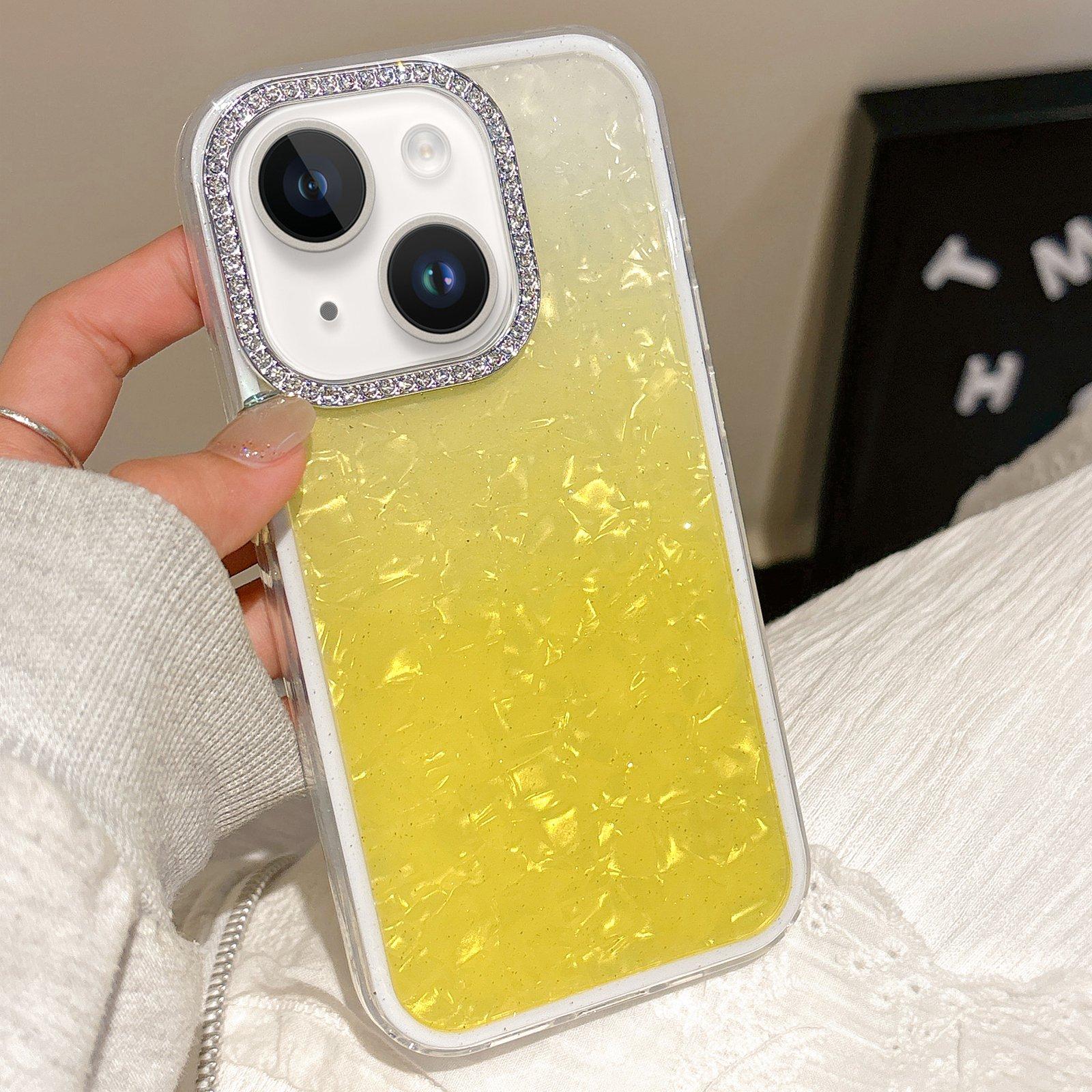 For iPhone 15 Plus Gradient Shell Texture 3 in 1 Phone Case(Yellow) - Shopkiz.com