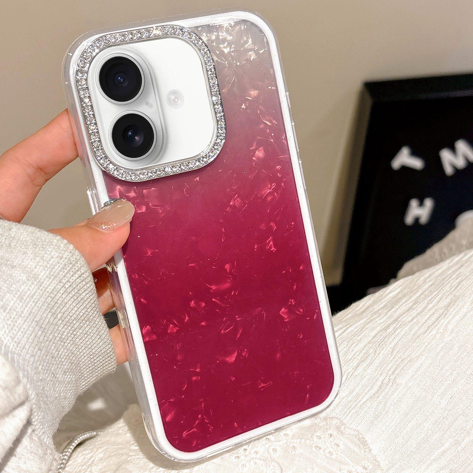 For iPhone 16 Plus Gradient Shell Texture 3 in 1 Phone Case(Red) - Shopkiz.com