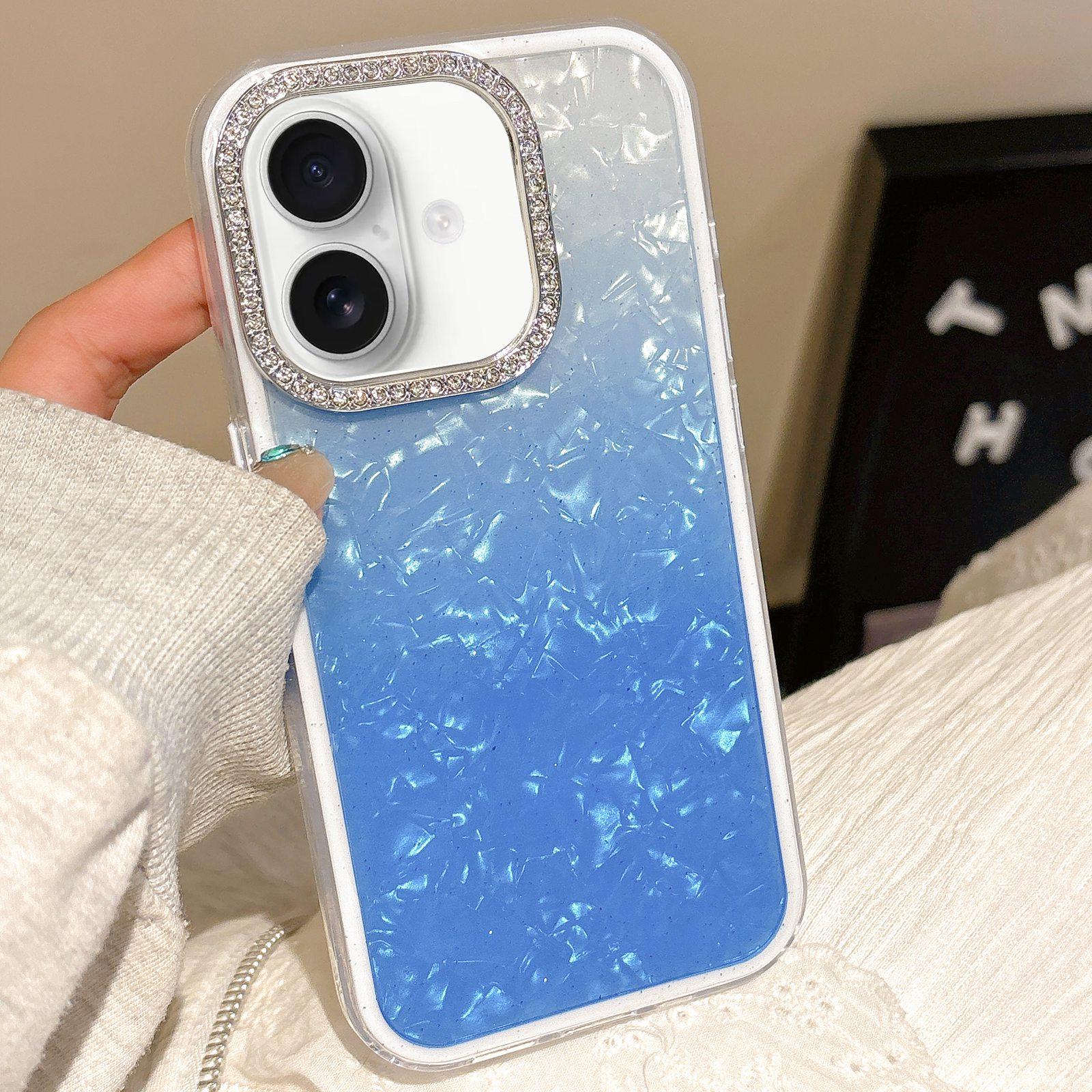 For iPhone 16 Plus Gradient Shell Texture 3 in 1 Phone Case(Blue) - Shopkiz.com