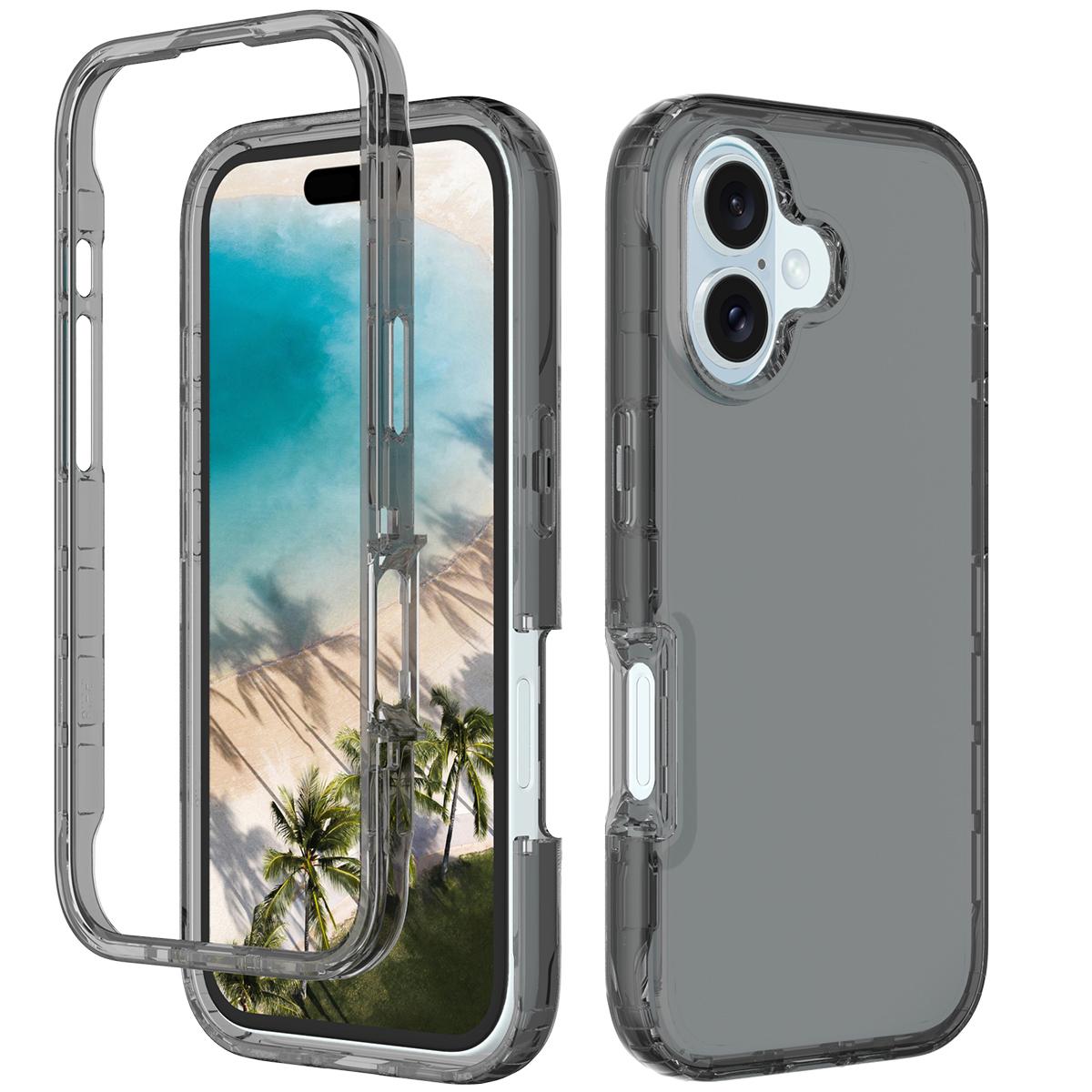 For iPhone 16 Shockproof Clear Gradient PC + TPU Phone Case(Black) - Shopkiz.com