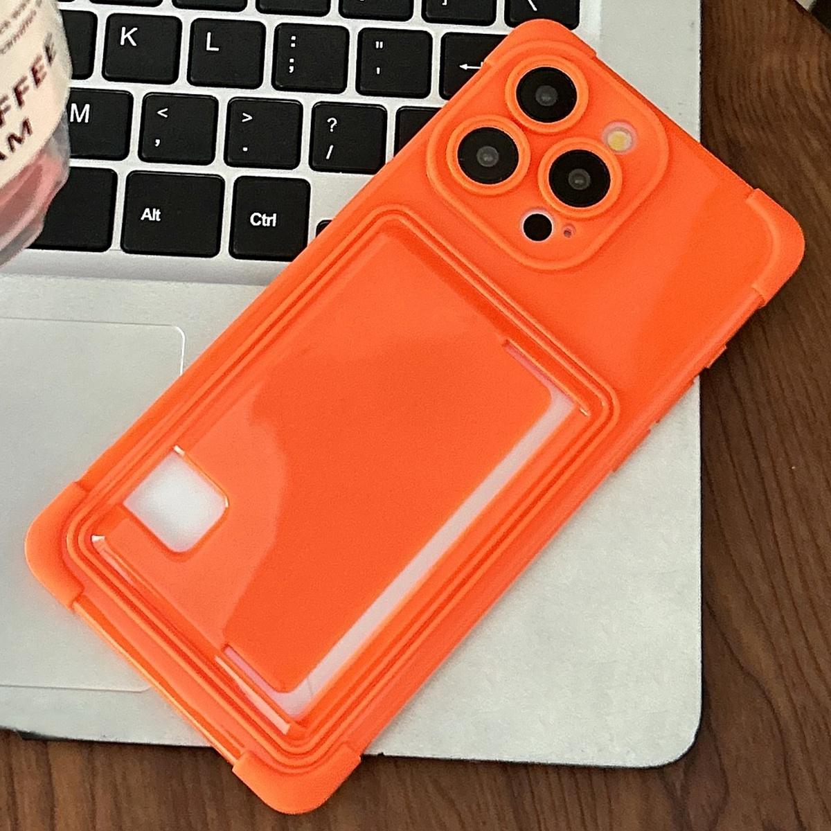 For iPhone 15 Pro Macaron Color Side Card Slot TPU Phone Case(Orange) - Shopkiz.com