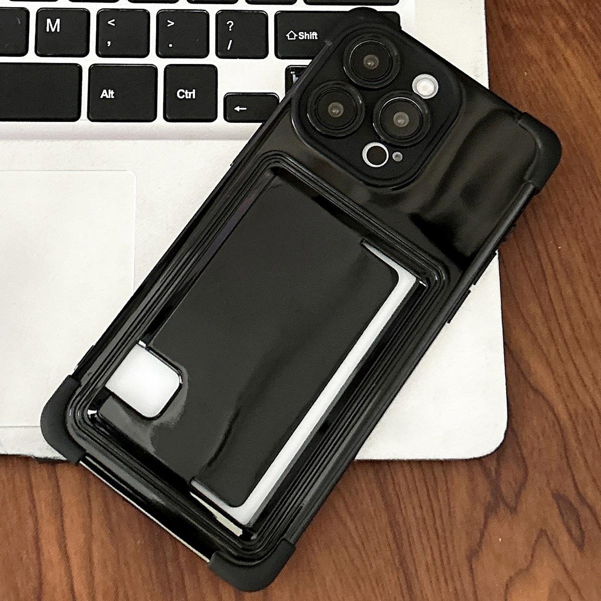 For iPhone 16 Pro Max Macaron Color Side Card Slot TPU Phone Case(Black) - Shopkiz.com