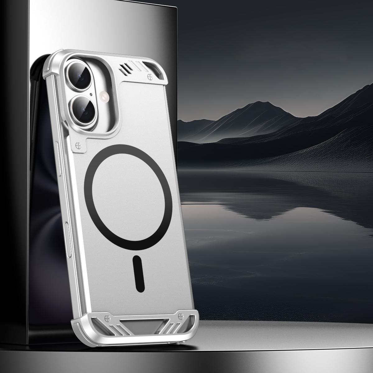 For iPhone 16 Plus R-JUST RJ63 Frameless Aroma Mecha MagSafe Phone Case(Silver) - Shopkiz.com