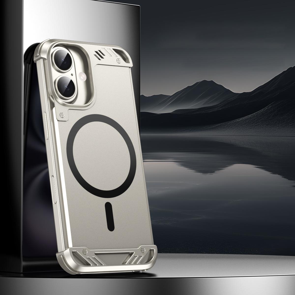 For iPhone 16 Plus R-JUST RJ63 Frameless Aroma Mecha MagSafe Phone Case(Titanium) - Shopkiz.com