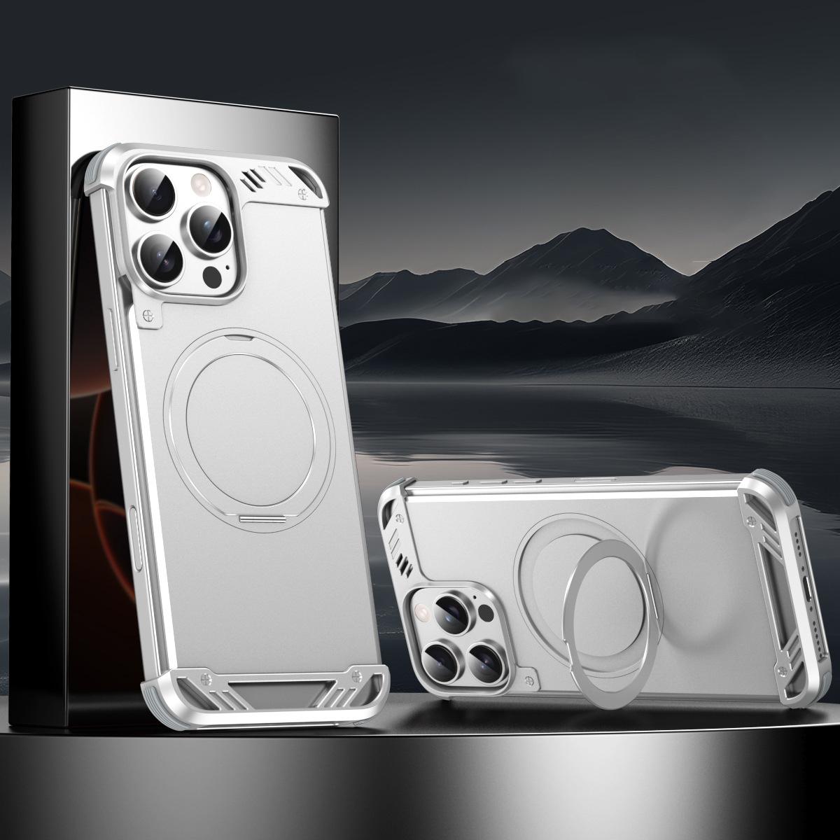 For iPhone 16 Pro R-JUST RJ63-1 Frameless Aroma Mecha MagSafe Holder Phone Case(Silver) - Shopkiz.com