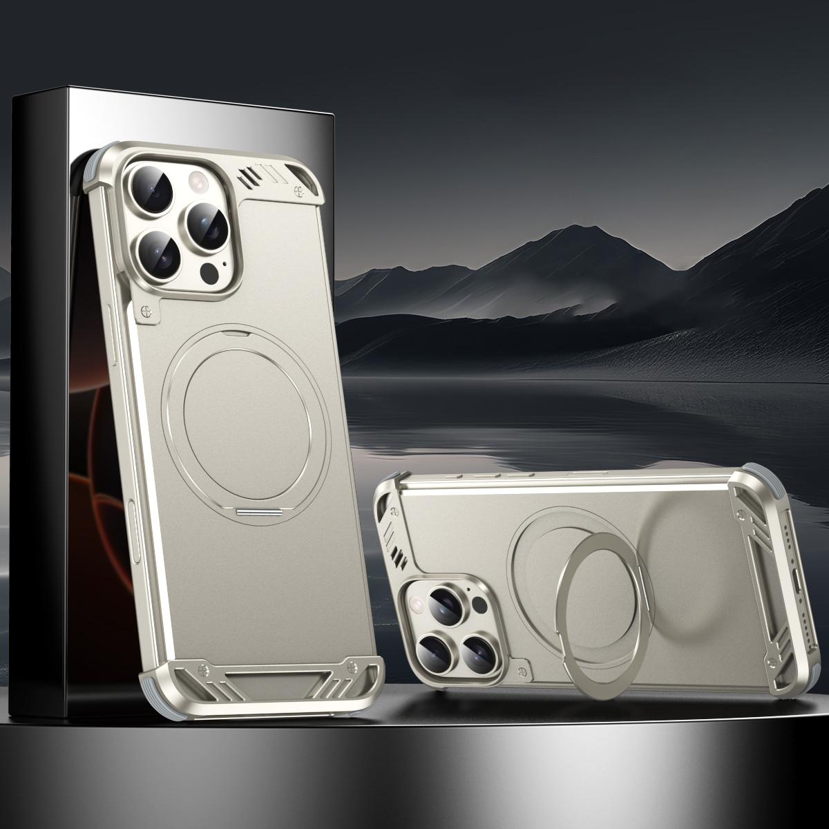 For iPhone 14 Pro Max R-JUST RJ63-1 Frameless Aroma Mecha MagSafe Holder Phone Case(Titanium) - Shopkiz.com