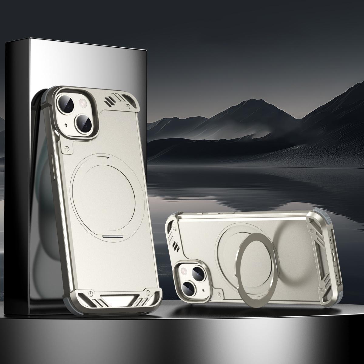 For iPhone 14 R-JUST RJ63-1 Frameless Aroma Mecha MagSafe Holder Phone Case(Titanium) - Shopkiz.com