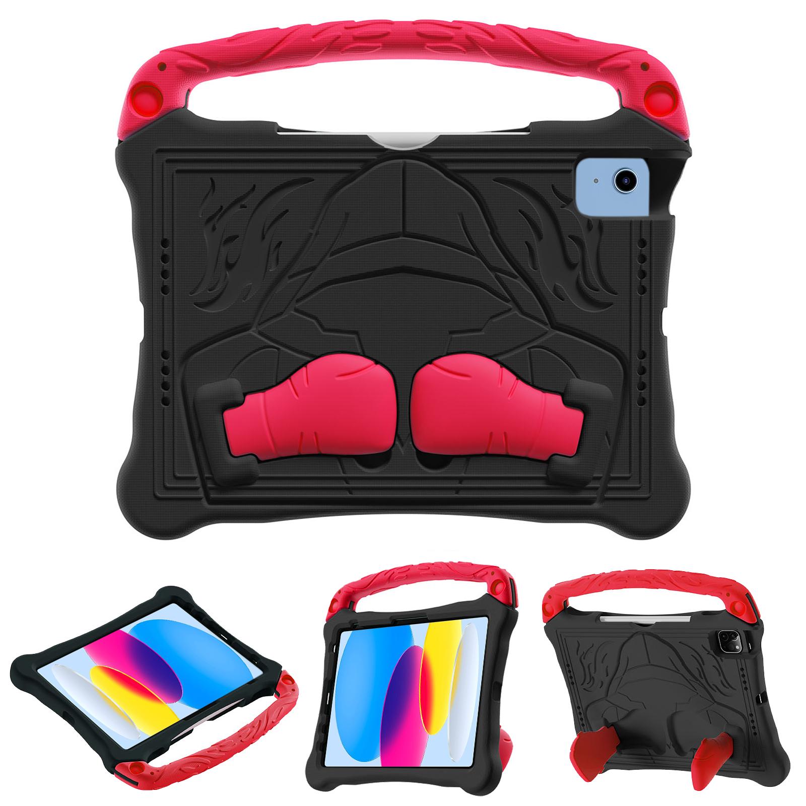 For iPad 2025 / 2022 Boxing Series Kickstand EVA Shockproof Tablet Case with Shoulder Strap(Black Red) - Shopkiz.com