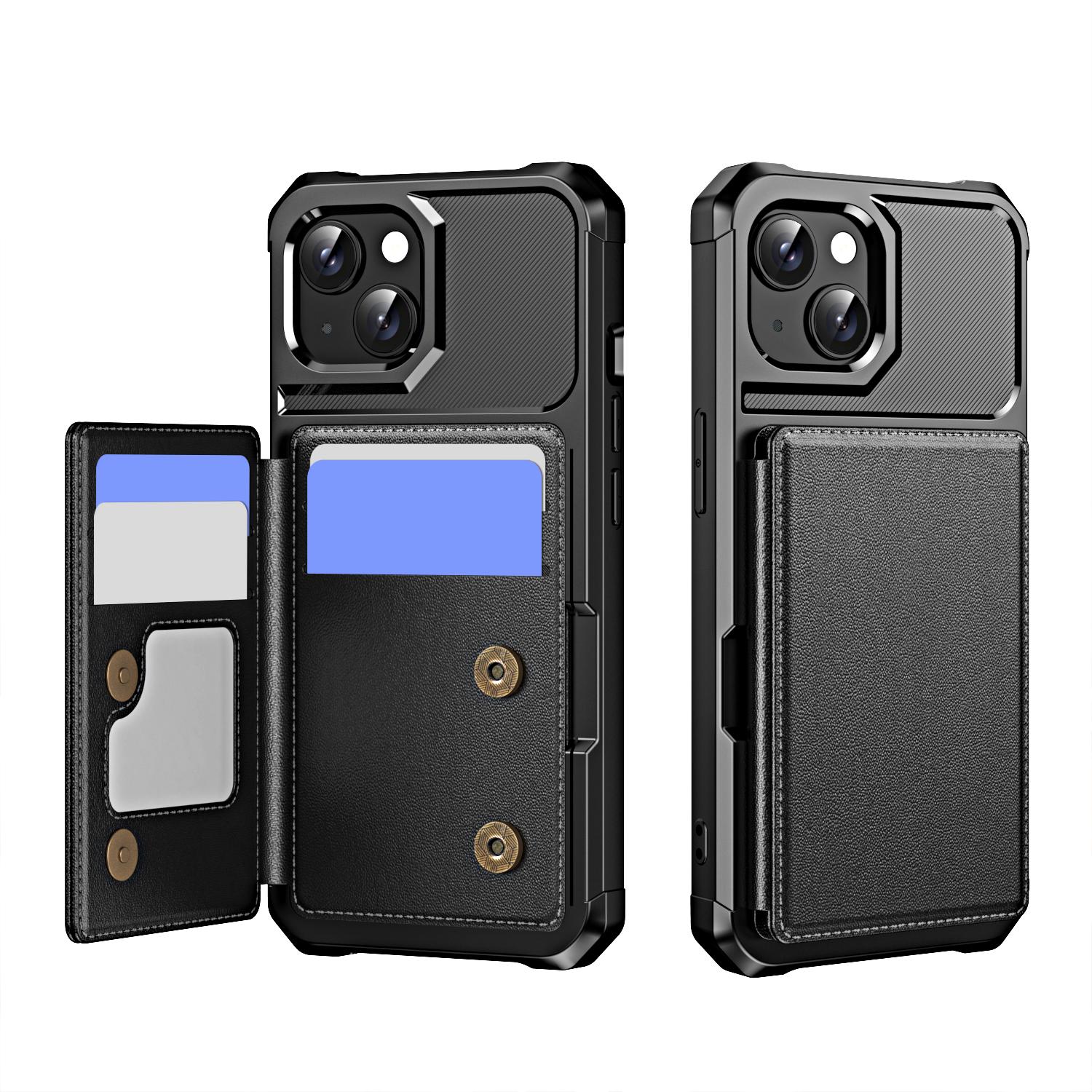 For iPhone 14 Horizontal Flip Card Bag Holder Leather Phone Case(Black) - Shopkiz.com