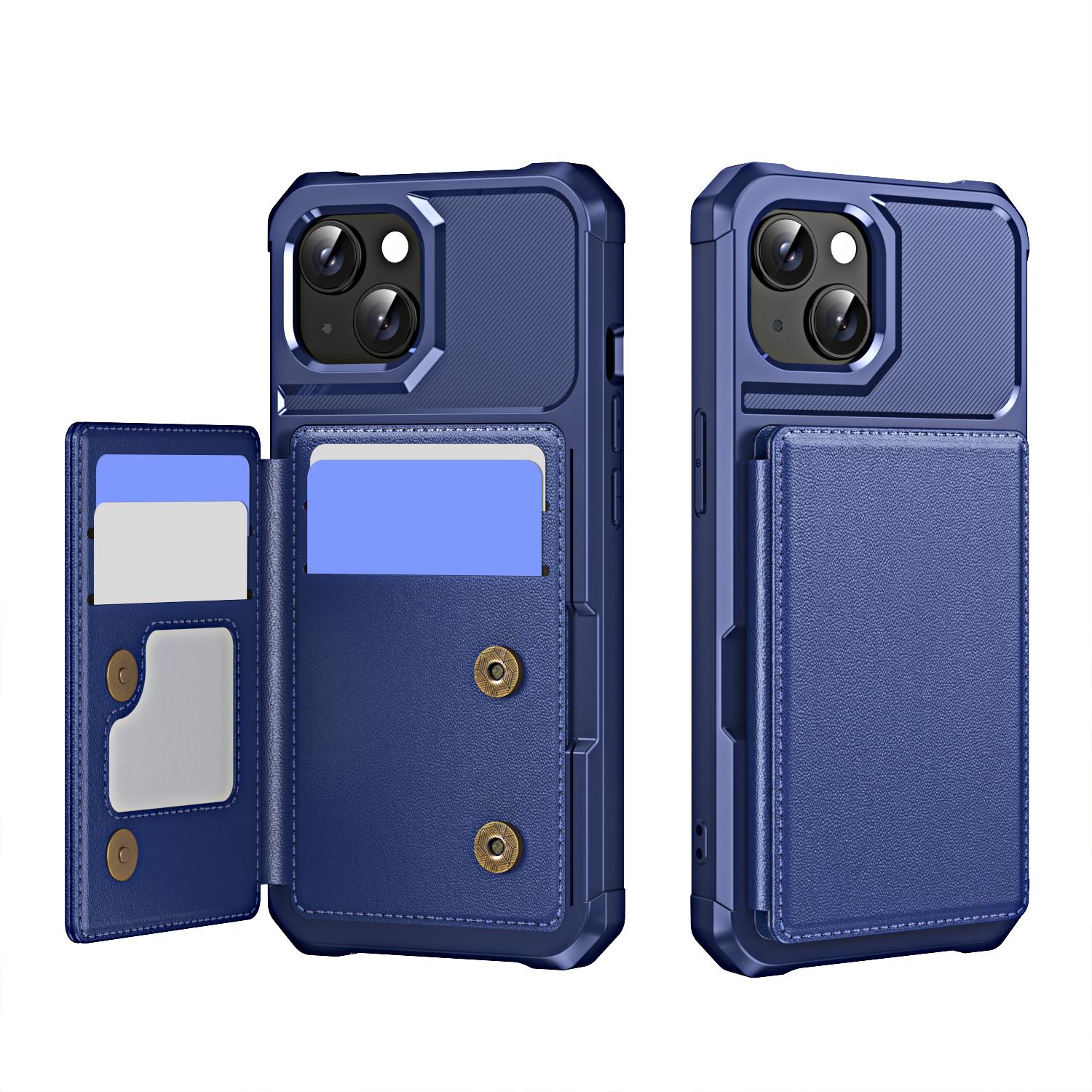 For iPhone 14 Horizontal Flip Card Bag Holder Leather Phone Case(Dark Blue) - Shopkiz.com