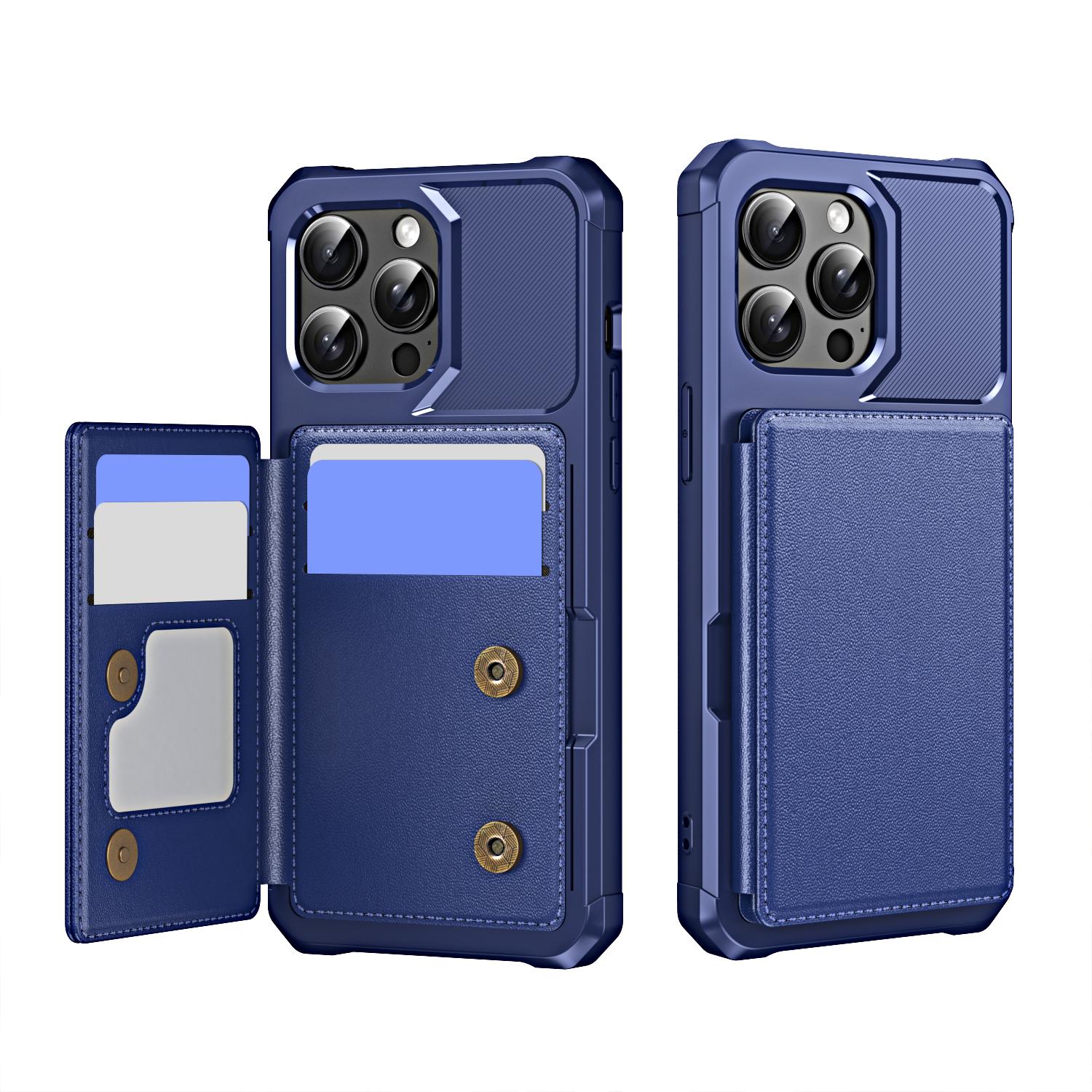 For iPhone 14 Pro Max Horizontal Flip Card Bag Holder Leather Phone Case(Dark Blue) - Shopkiz.com