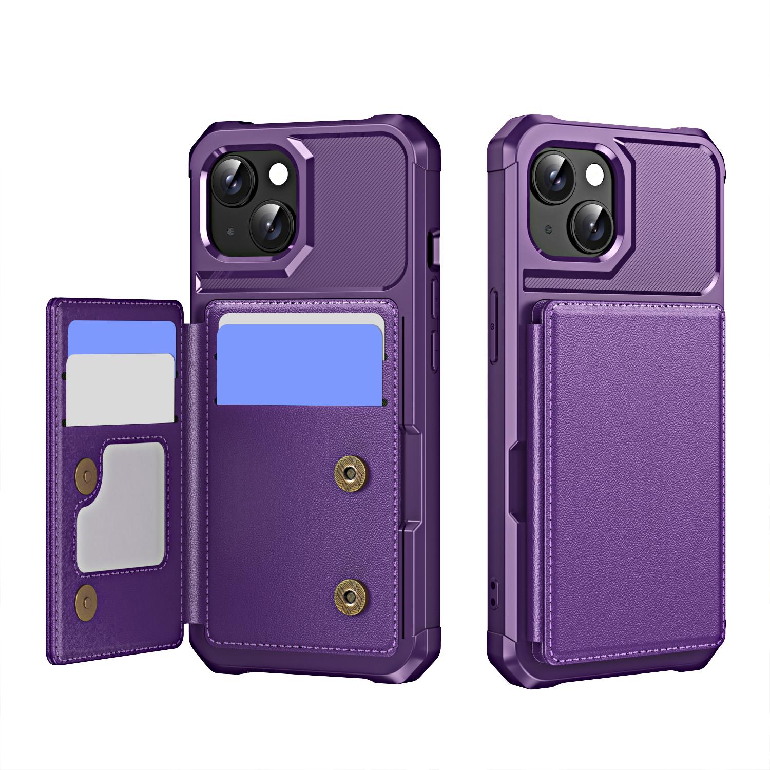 For iPhone 15 Plus Horizontal Flip Card Bag Holder Leather Phone Case(Purple) - Shopkiz.com