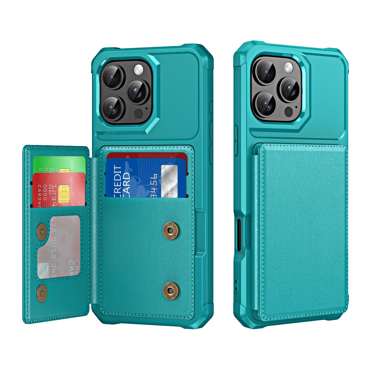 For iPhone 16 Pro Horizontal Flip Card Bag Holder Leather Phone Case(Cyan Green) - Shopkiz.com