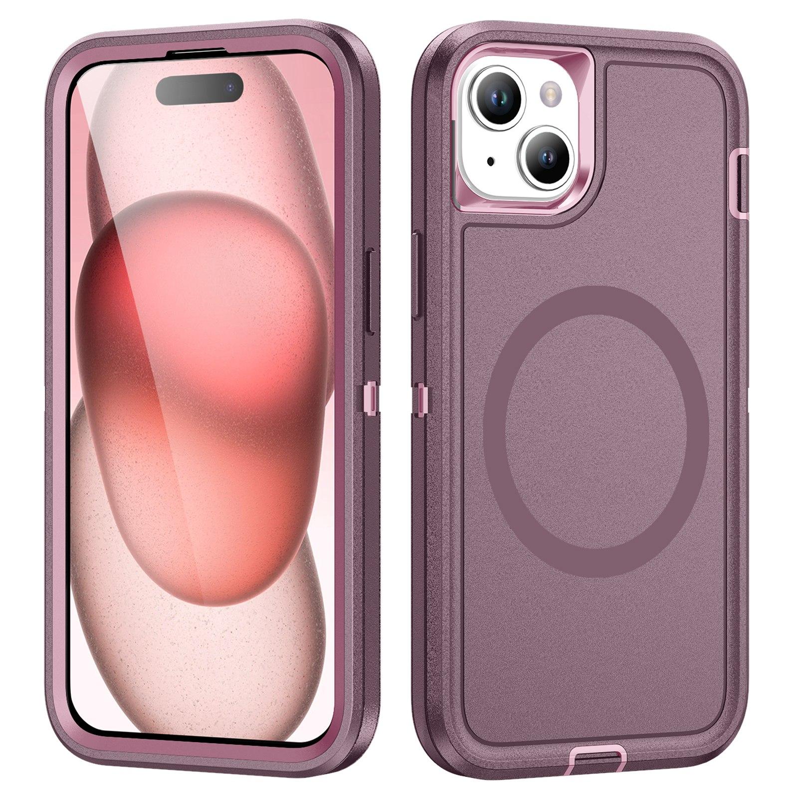 For iPhone 15 Life Waterproof Rugged MagSafe Magnetic Phone Case(Purple+Pink) - Shopkiz.com