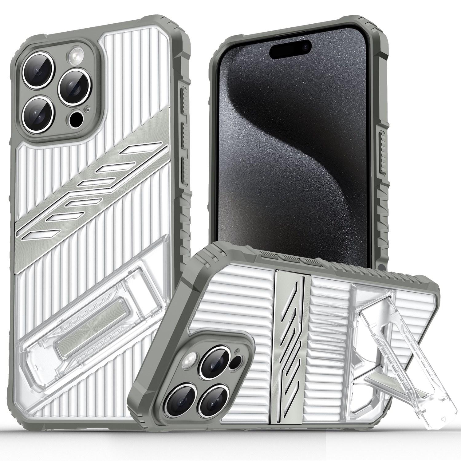 For iPhone 15 Pro Max Plating Holder PC Hybrid TPU Phone Case(Space Gray) - Shopkiz.com