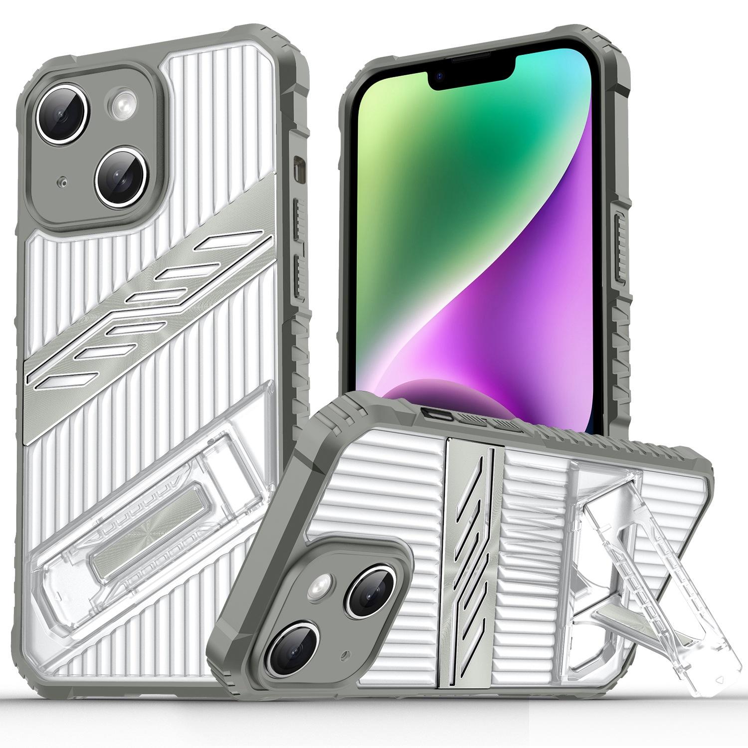 For iPhone 14 Plus Plating Holder PC Hybrid TPU Phone Case(Space Gray) - Shopkiz.com