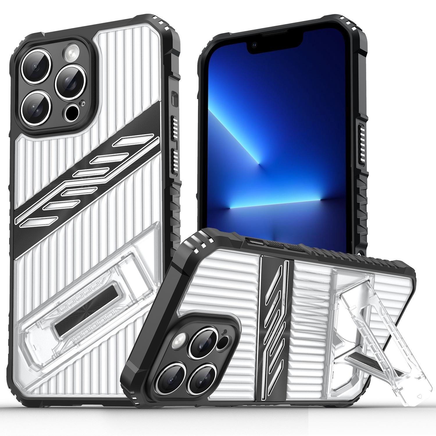 For iPhone 13 Pro Max Plating Holder PC Hybrid TPU Phone Case(Transparent Black) - Shopkiz.com