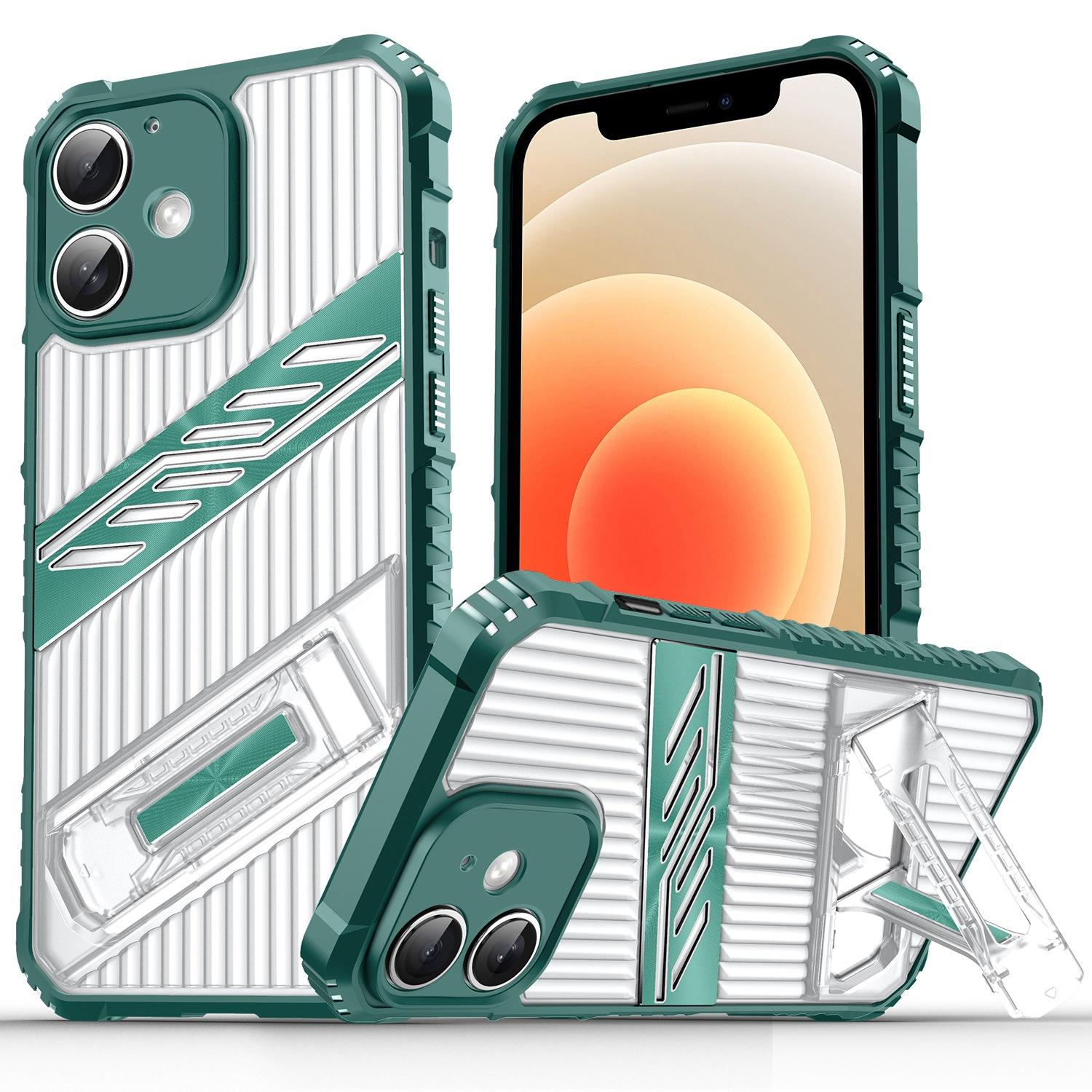 For iPhone 12 Plating Holder PC Hybrid TPU Phone Case(Dark Green) - Shopkiz.com