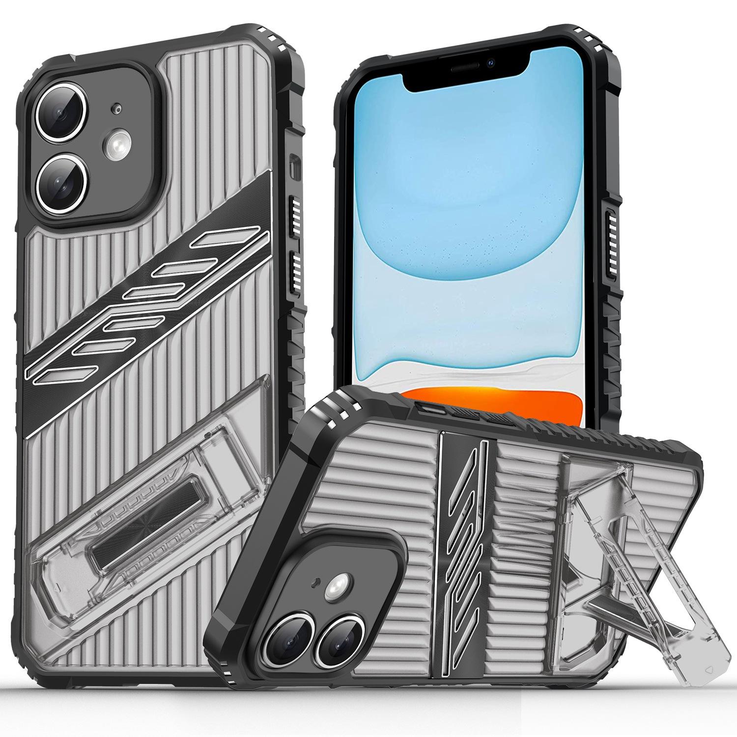 For iPhone 11 Plating Holder PC Hybrid TPU Phone Case(Gray Black) - Shopkiz.com