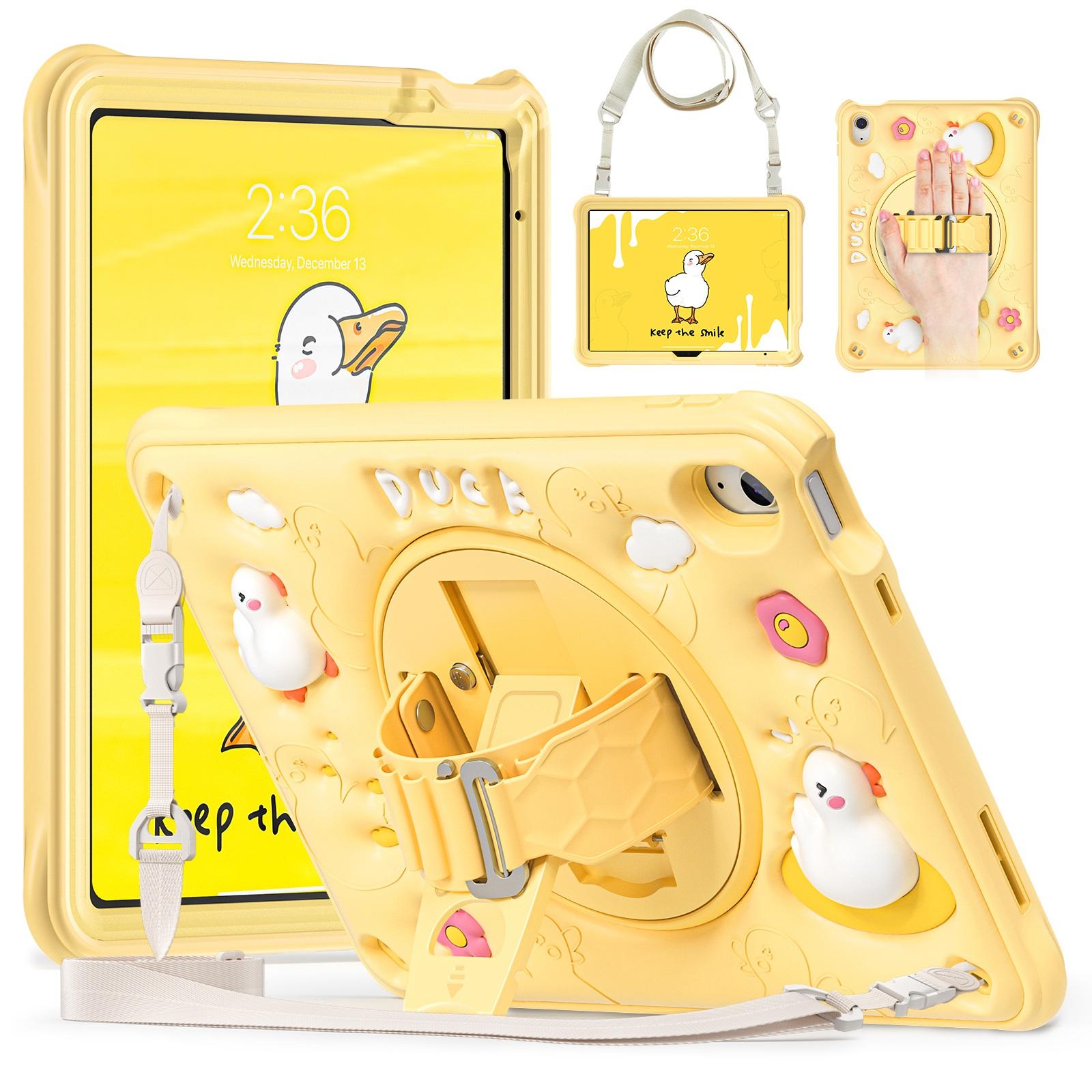 For iPad 2025 / 2022 Duck Rotation Kickstand Silicone Hybrid PC Tablet Case(Yellow) - Shopkiz.com