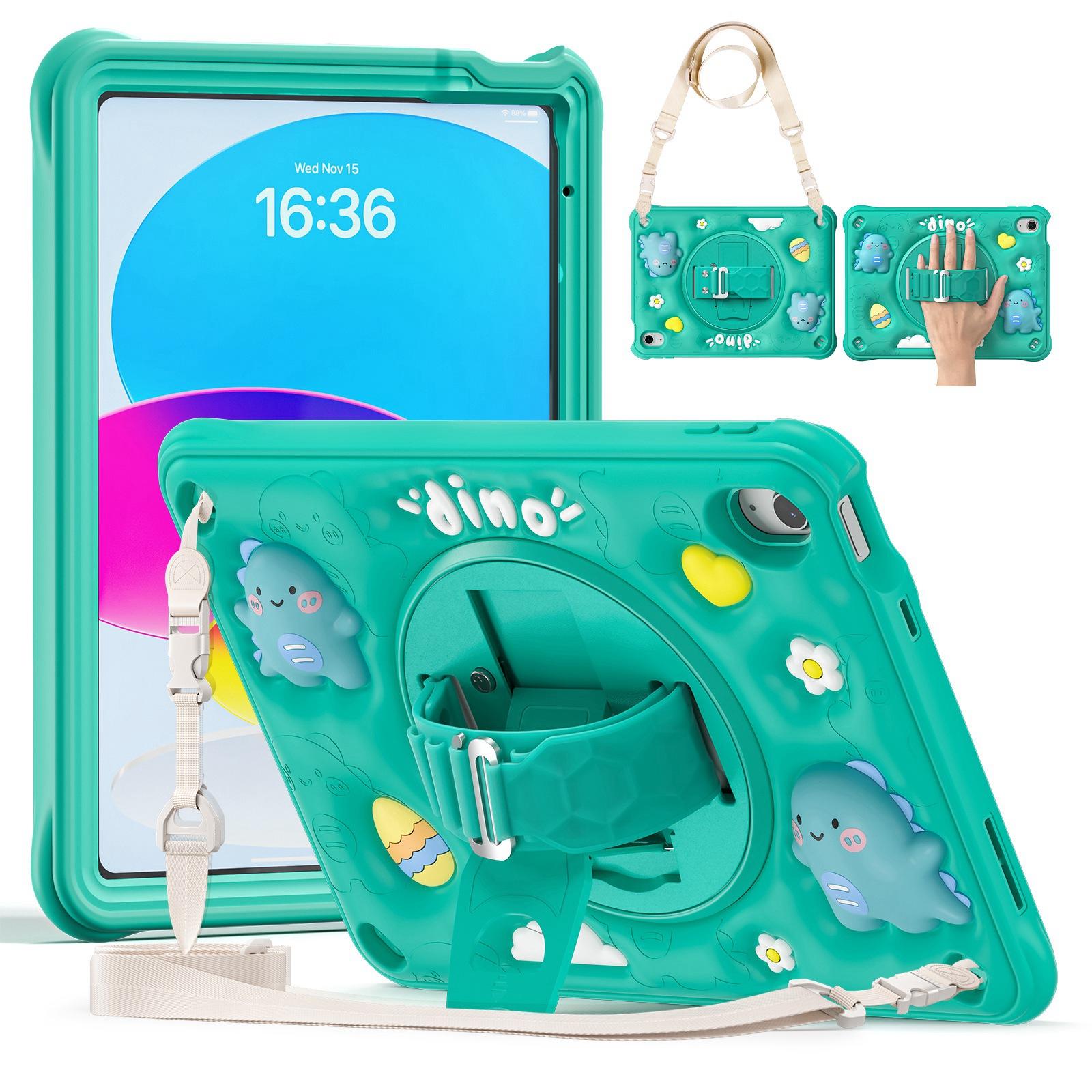 For iPad 2025 / 2022 Dragon Rotation Kickstand Silicone Hybrid PC Tablet Case(Green) - Shopkiz.com