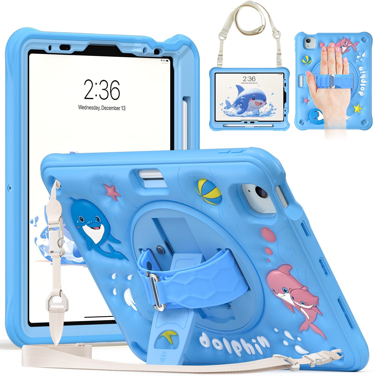 For iPad Air 11 2026 / 2025 / 2024 Dolphin Rotation Kickstand Silicone Hybrid PC Tablet Case(Blue) - Shopkiz.com