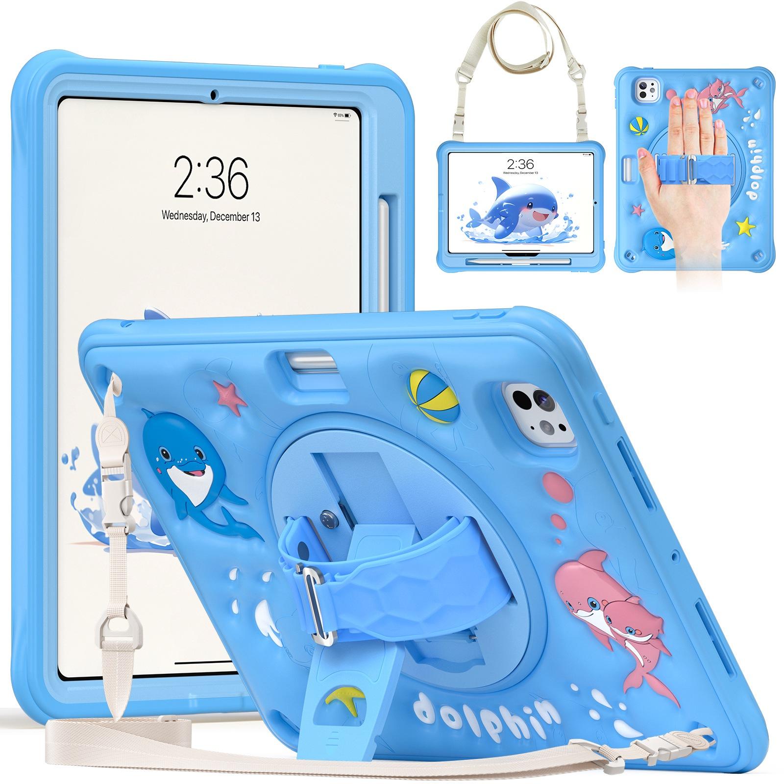 For iPad Pro 11 2025 / 2024 Dolphin Rotation Kickstand Silicone Hybrid PC Tablet Case(Blue) - Shopkiz.com